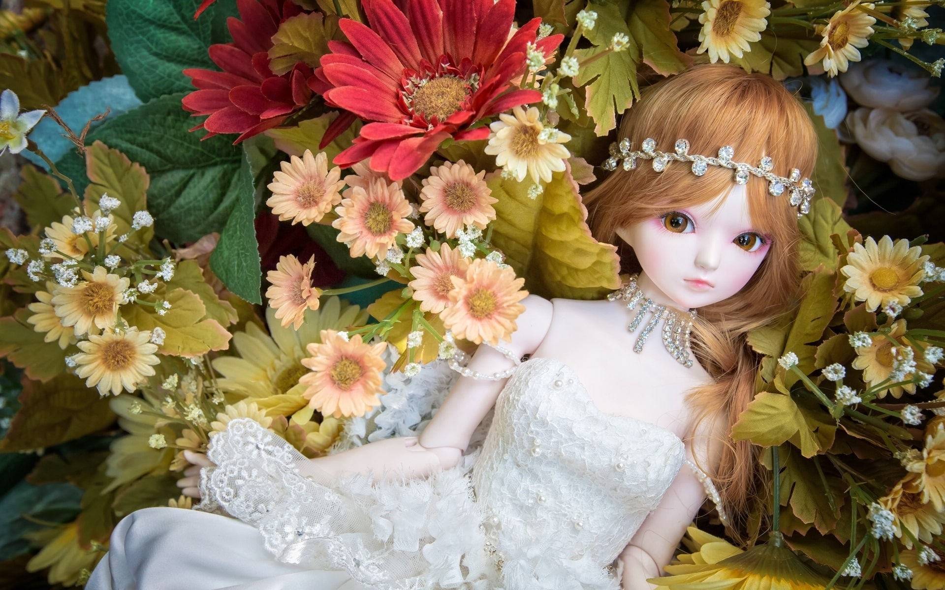 Doll, 1080P, Girl, Toy, Flowers, HD Wallpaper