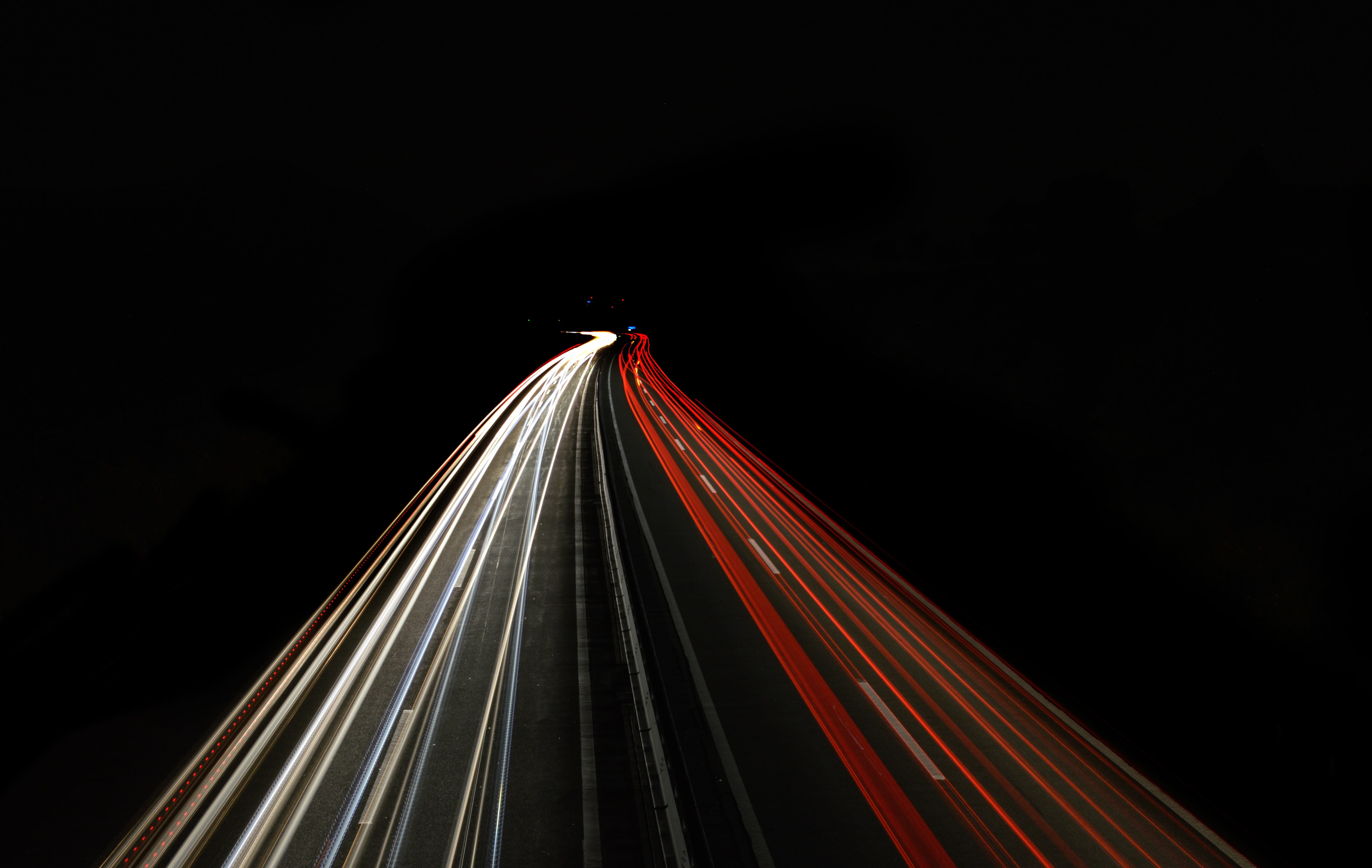 Highway, architecture, blurred motion, darkness, quickly, speed, lines, fast, urban, abstractly campfire, no people, passing, black, photography, light, HD Wallpaper