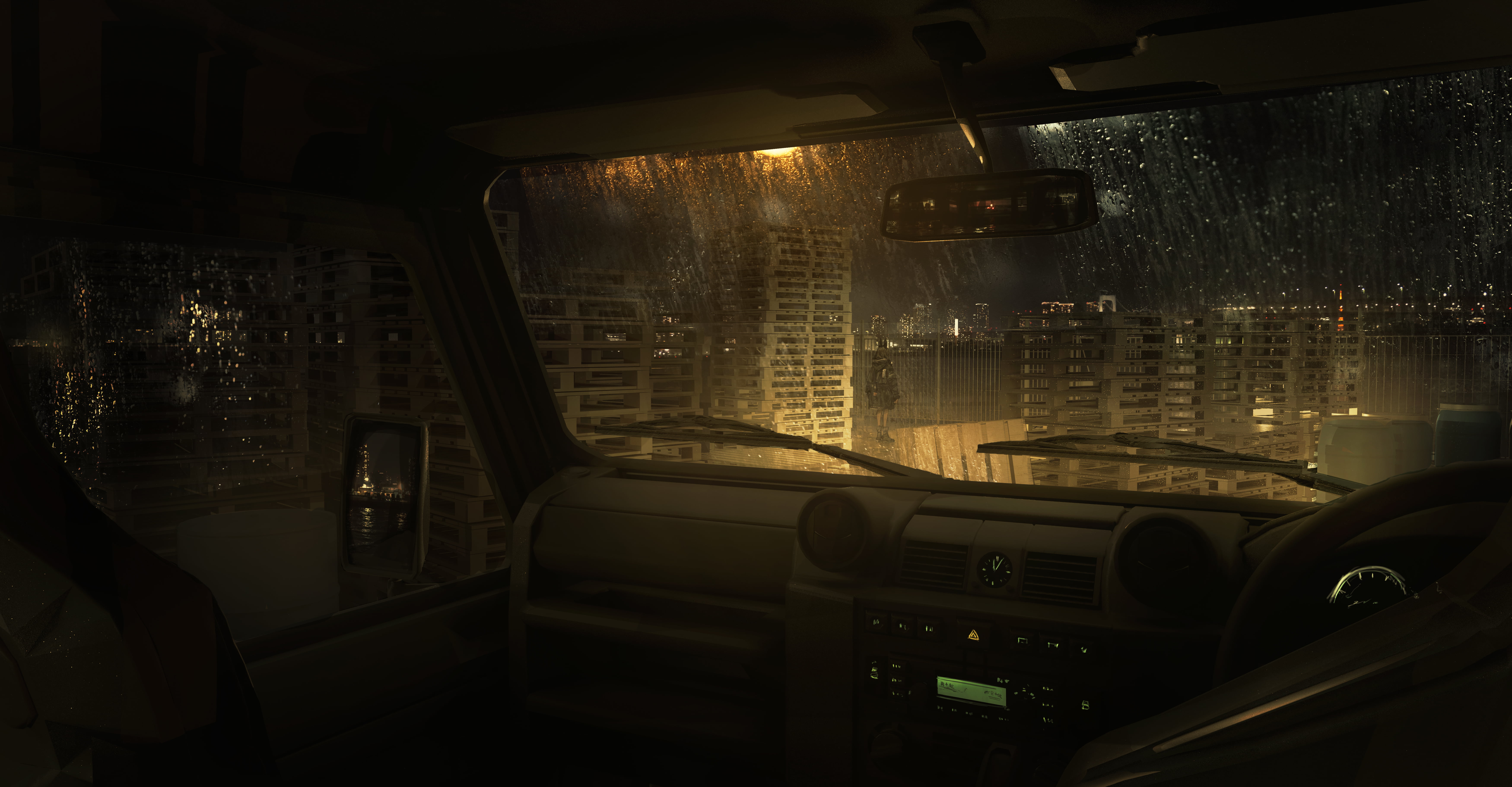 reflection, 5K, city, car, standing, rain, inside a car, city lights, HD Wallpaper