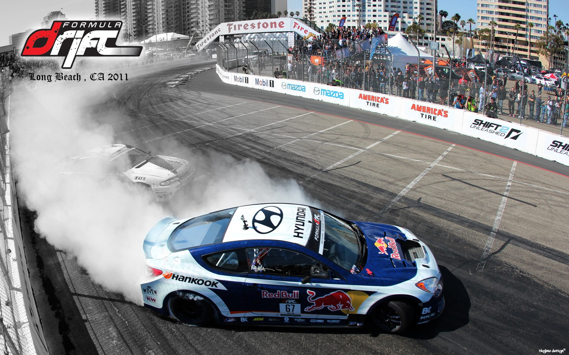 Drifting, transportation, motor vehicle, Racer, land vehicle, sport, auto racing, high angle view, motor racing track, competition, outdoors, real people, HD Wallpaper
