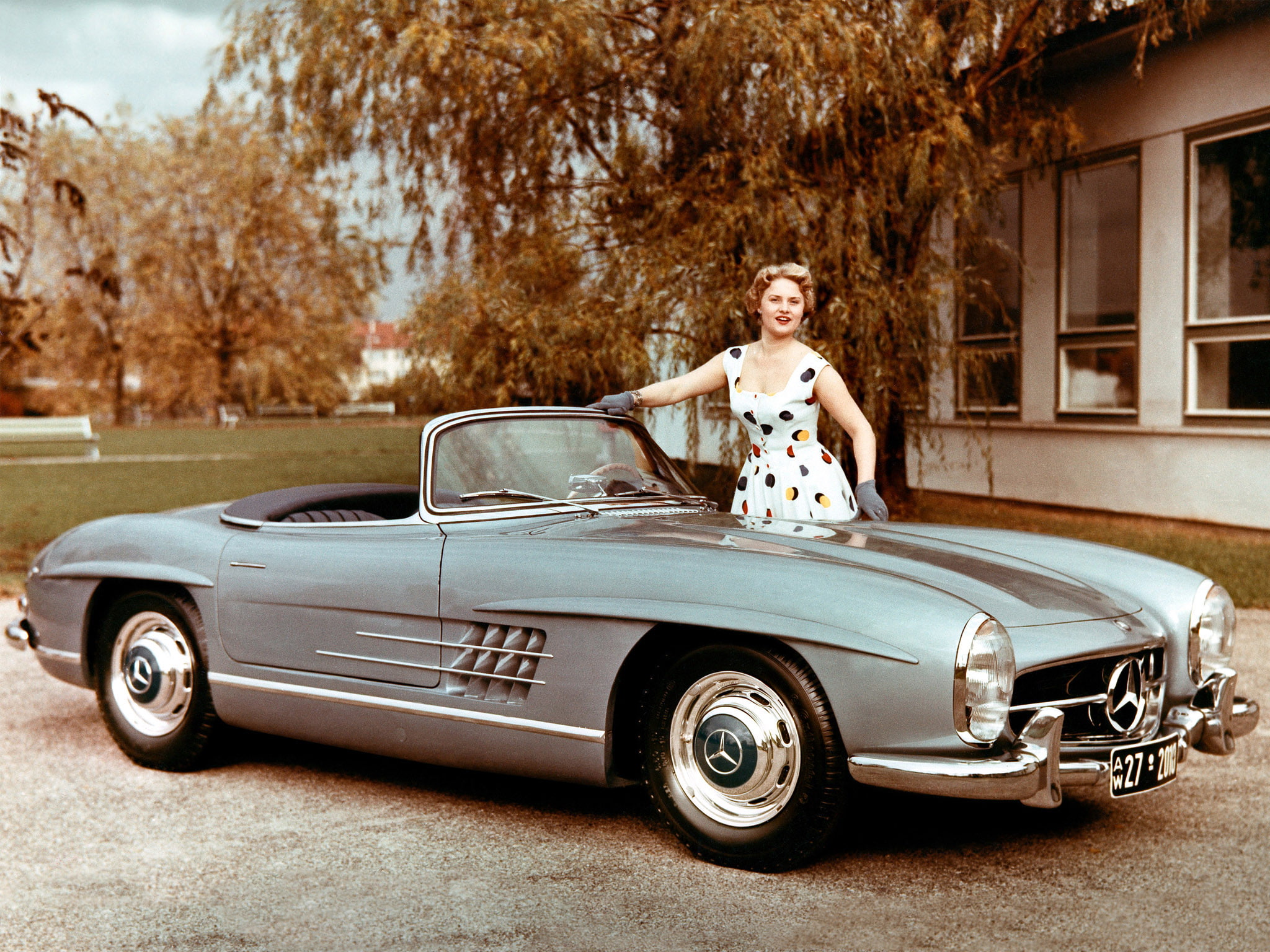 1957, 1080P, benz, retro, mercedes, r198, 300sl, HD Wallpaper