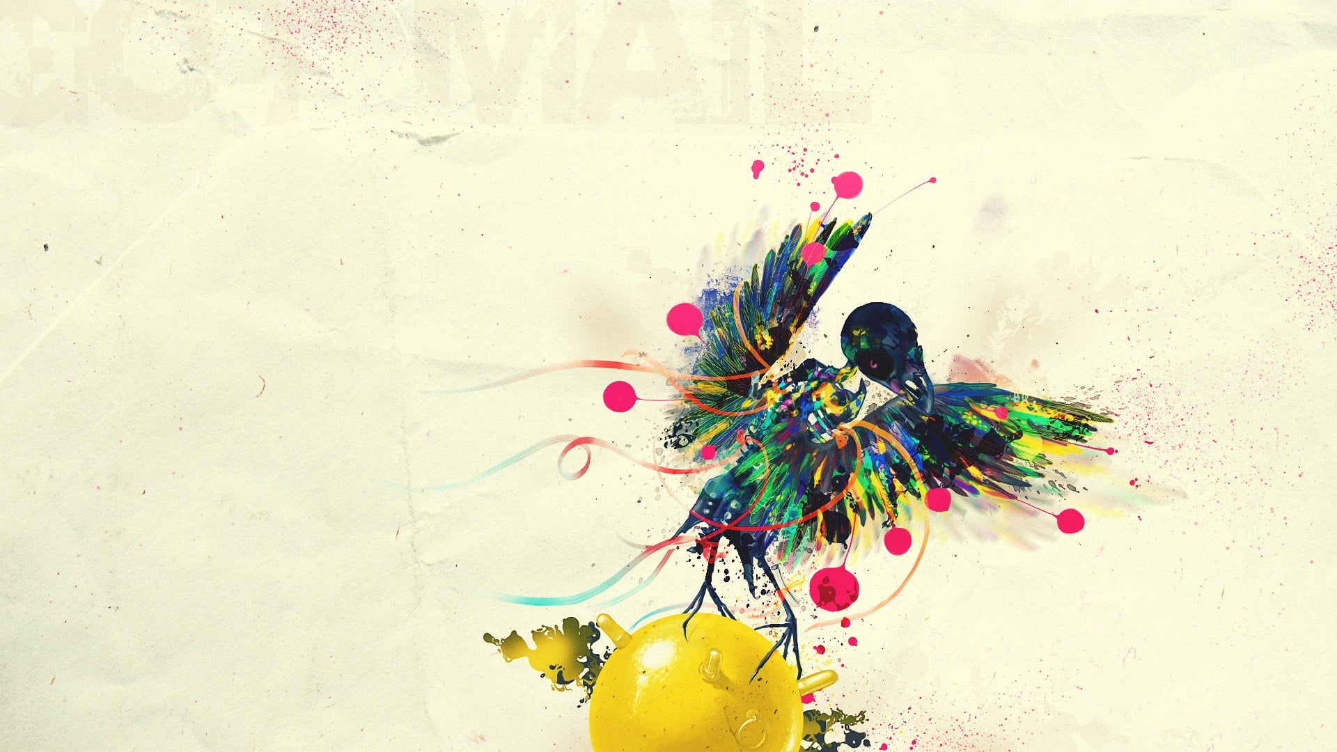 still life, no people, high angle view, wall - building feature, watercolor paints, day, painting, messy, green color, 1080P, indoors, yellow, water, ball, HD Wallpaper