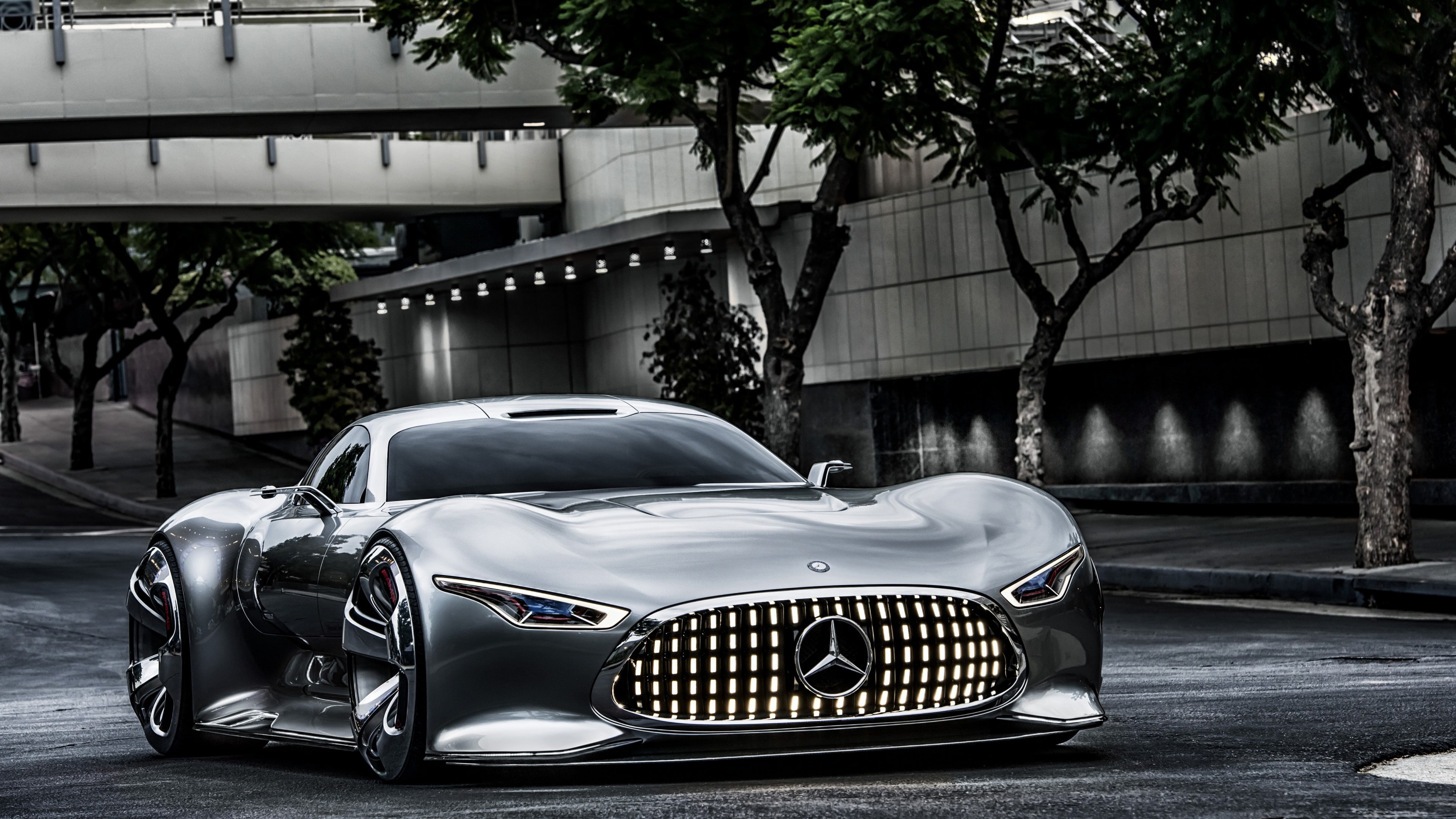 silver, 4K, supercar, road, 5k, concept, asphalt, car, luxury, 2015 car, front, grey, benz, Mercedes, Gran Turismo, test drive, Mercedes, HD Wallpaper