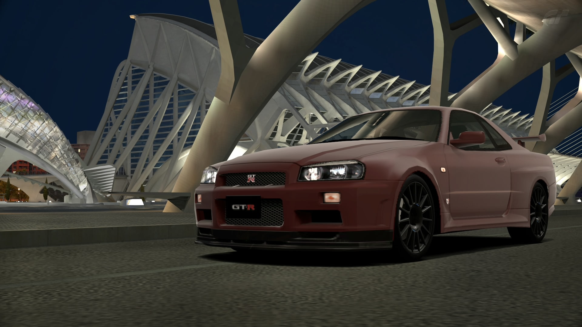 Skyline R34, 1080P, car, retro styled, no people, building, vintage car, skyline, JDM, mode of transportation, luxury, Gran Turismo, street, modern, building exterior, HD Wallpaper