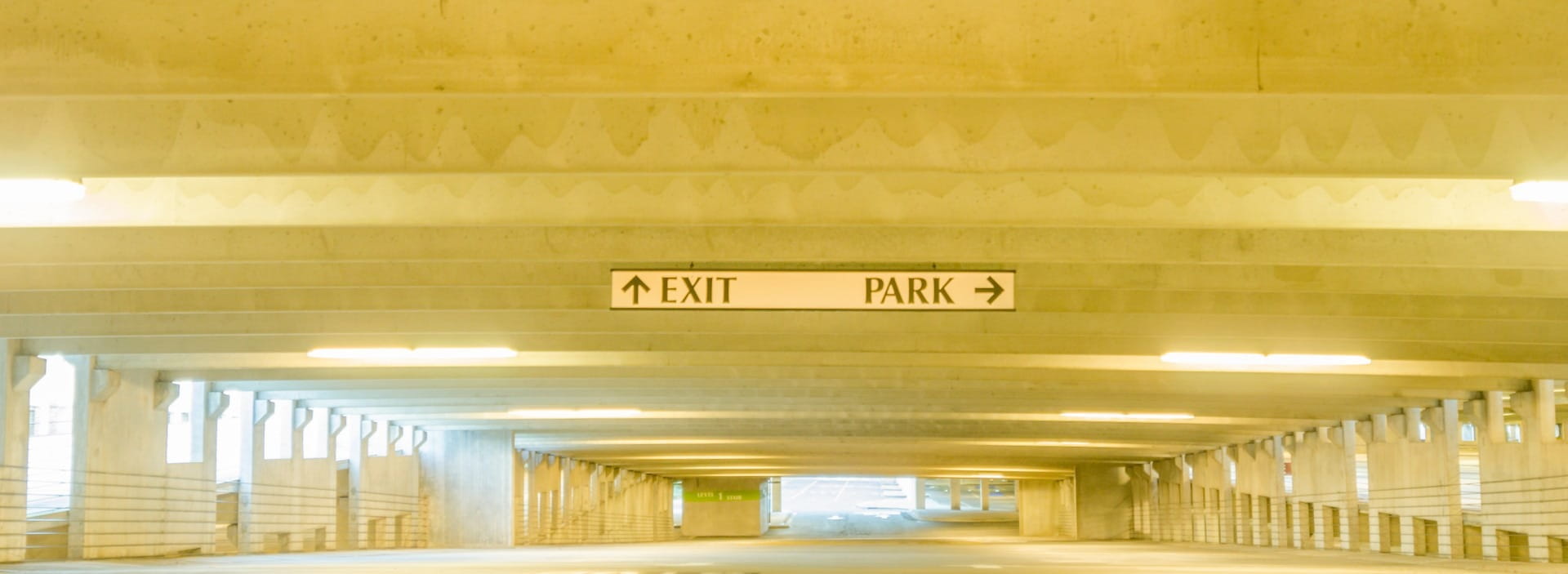 indoors, parking, built structure, corridor, underneath, illuminated, architecture, park, yellow, sign, building, 1080P, lot, underground, ceiling, interior, HD Wallpaper
