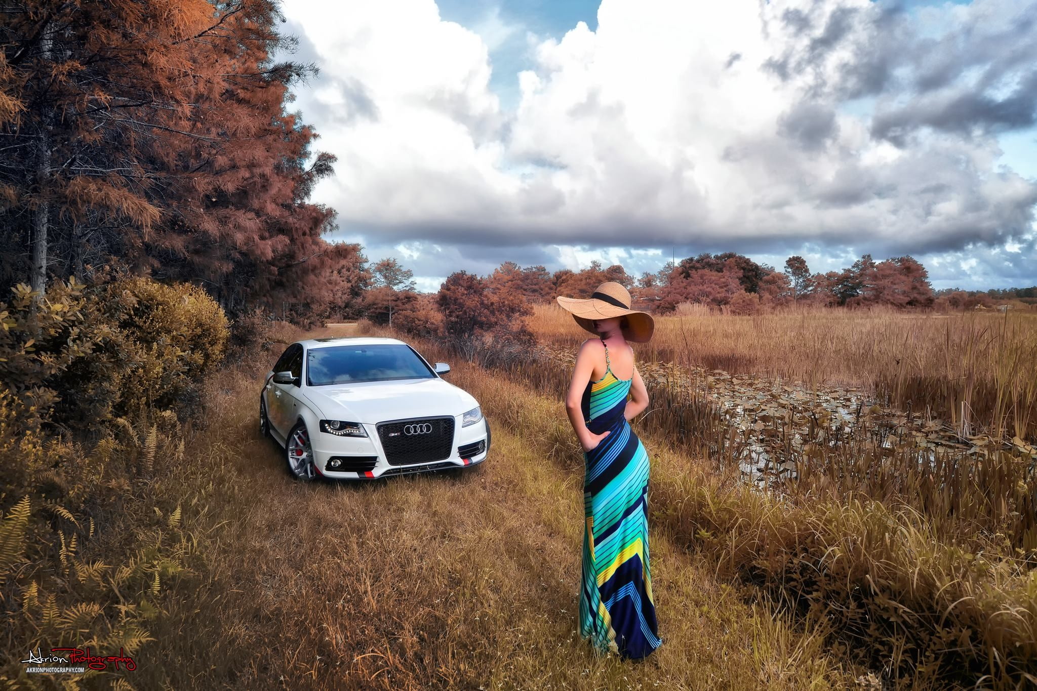 covered face, women with cars, women, 1080P, car, women with hats, women outdoors, Audi RS4, HD Wallpaper