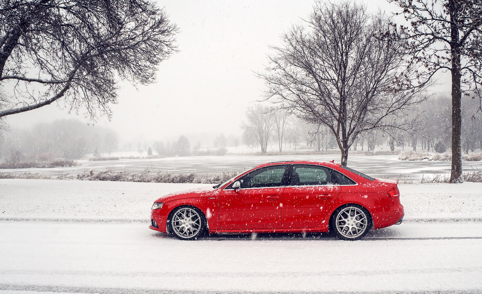 Snow, Winter, Snowfall, Car, Luxury Car, 1080P, Audi, Vehicle, Audi S4, Red Car, HD Wallpaper