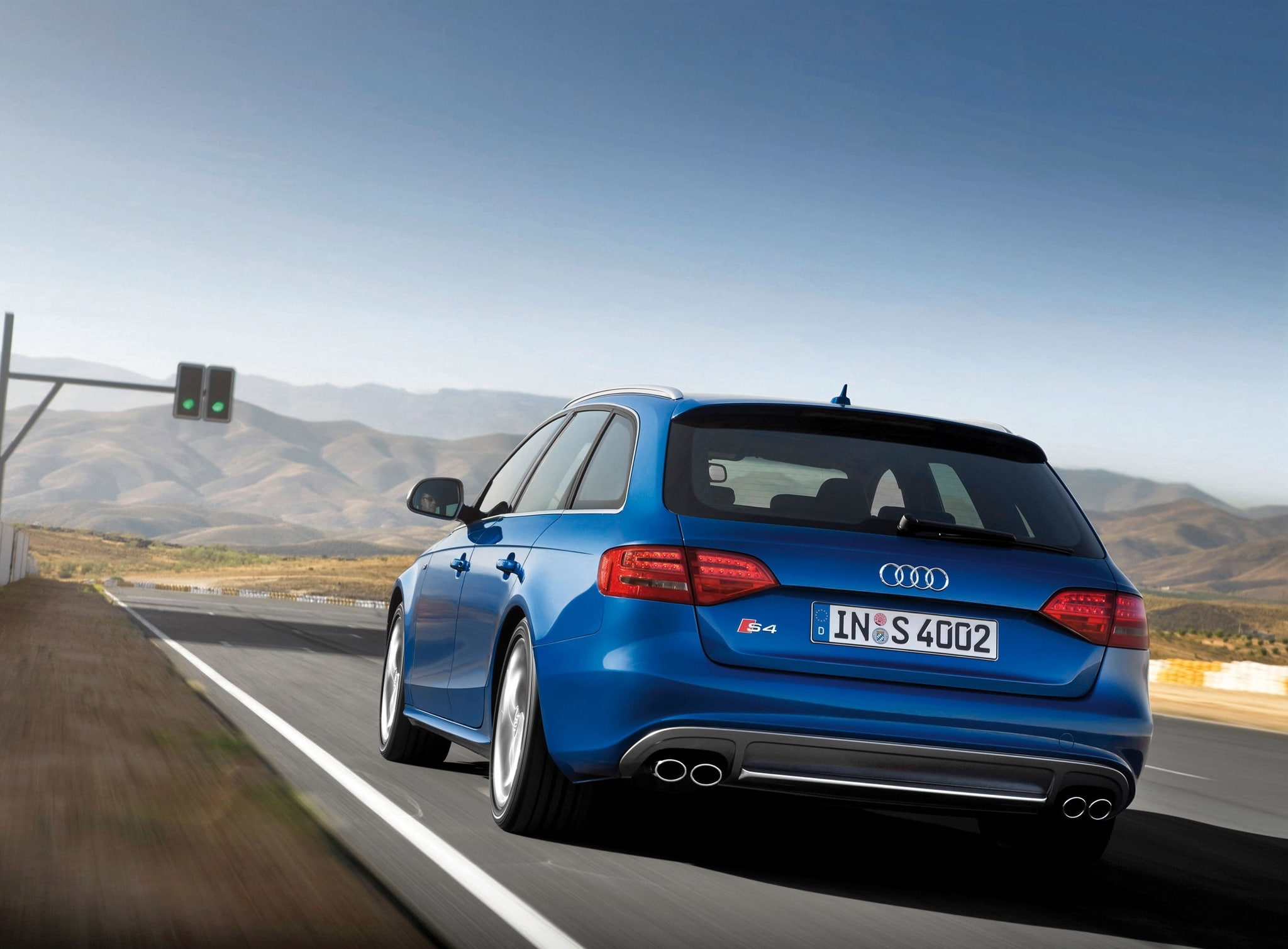Audi, road, sunlight, sky, motor vehicle, journey, Avant, day, car, travel, blue, s, motion, speed, copy space, Cars, transportation, mode of transportation, HD Wallpaper