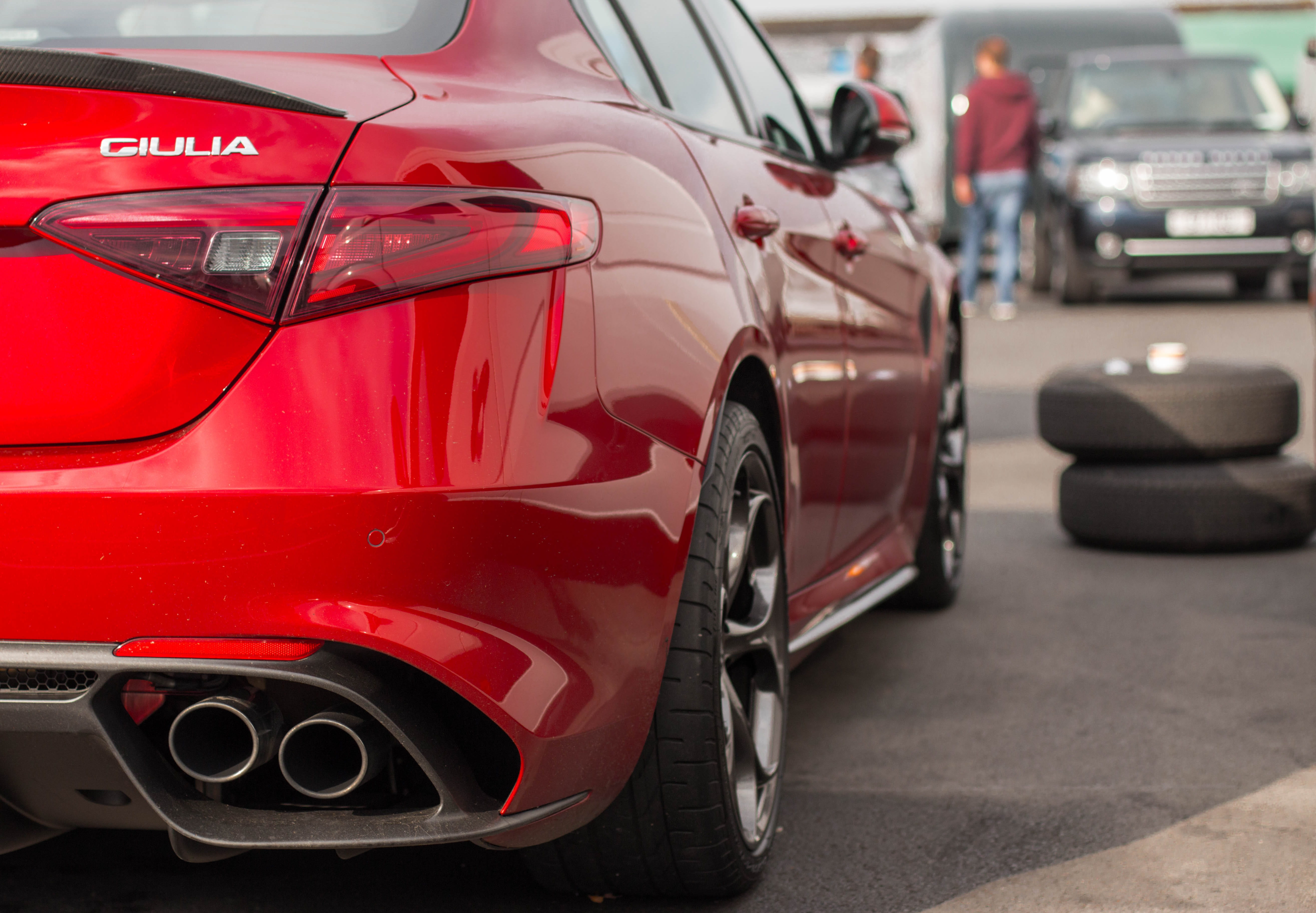 quadrifoglio, city, machine, giulia, alfa romeo, competition, in a row, no people, auto, drive, red, modern, luxury, automobile, sports race, road, personal land vehicle, HD Wallpaper