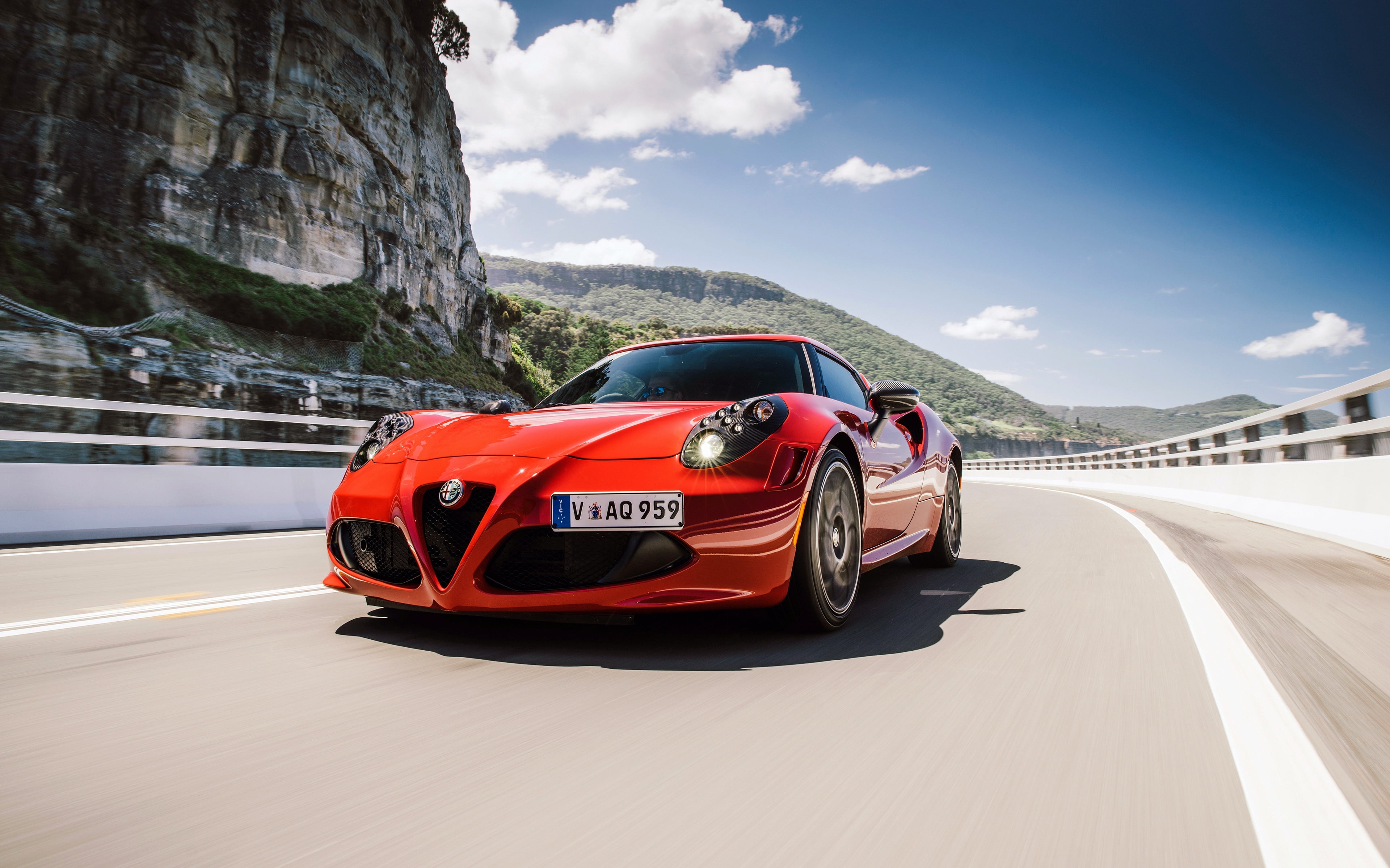 4K, on the move, land vehicle, road, racecar, motor vehicle, men, Alfa Romeo 8C, sky, motion, road trip, car, travel, cloud - sky, blurred motion, driving, HD Wallpaper