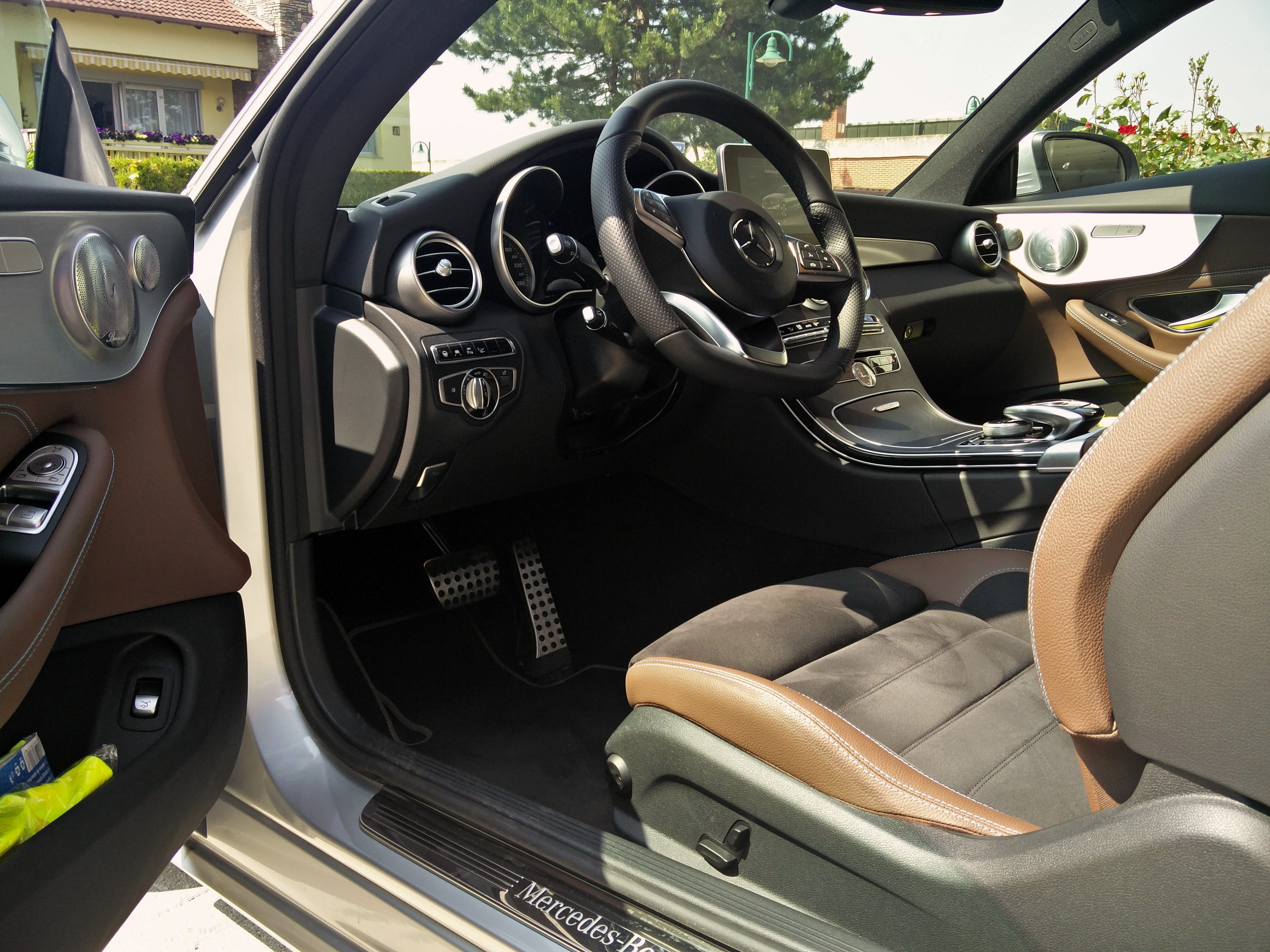 control panel, auto, luxury, Mercedes, windshield, mercedes, travel, 4K, close-up, pedals, W205, interior, car, Coupe, c-coupe, chair, Benz, vehicle part, HD Wallpaper
