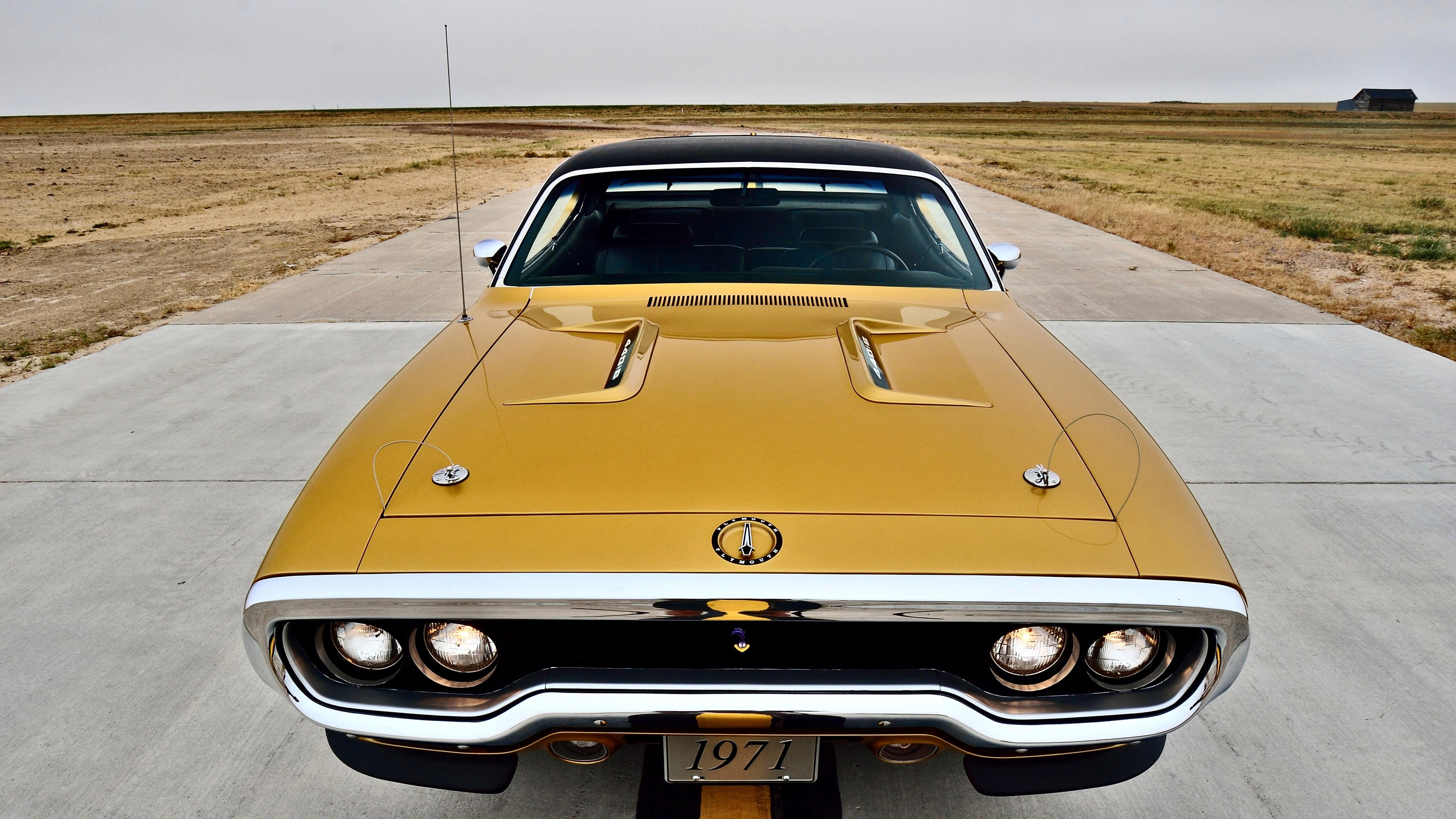 outdoors, stationary, mode of transportation, road, hardtop, journey, glass - material, yellow, close-up, 1970, plymouth, city, parking, day, travel, no people, HD Wallpaper