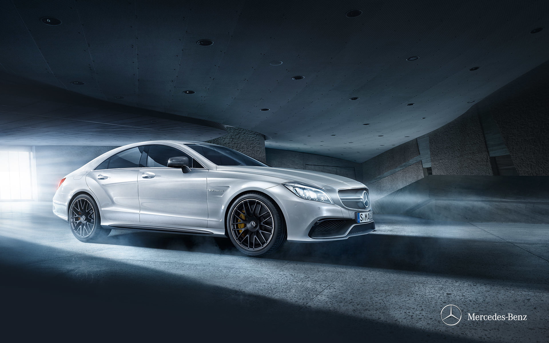 mode of transportation, no people, 2014, speed, Mercedes, motion, sports car, indoors, transportation, city, cls-class, parking garage, Mercedes-Benz, land vehicle, HD Wallpaper