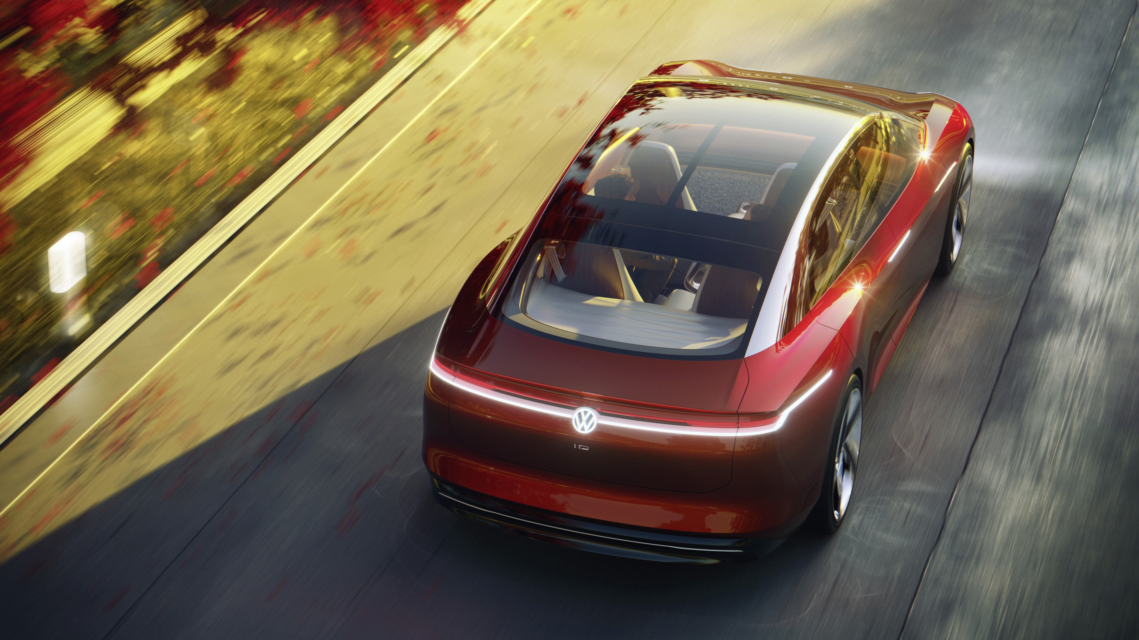 coupe, sunroof, 4k, electric car, red, Volkswagen I.D. Vizzion, 4K, HD Wallpaper