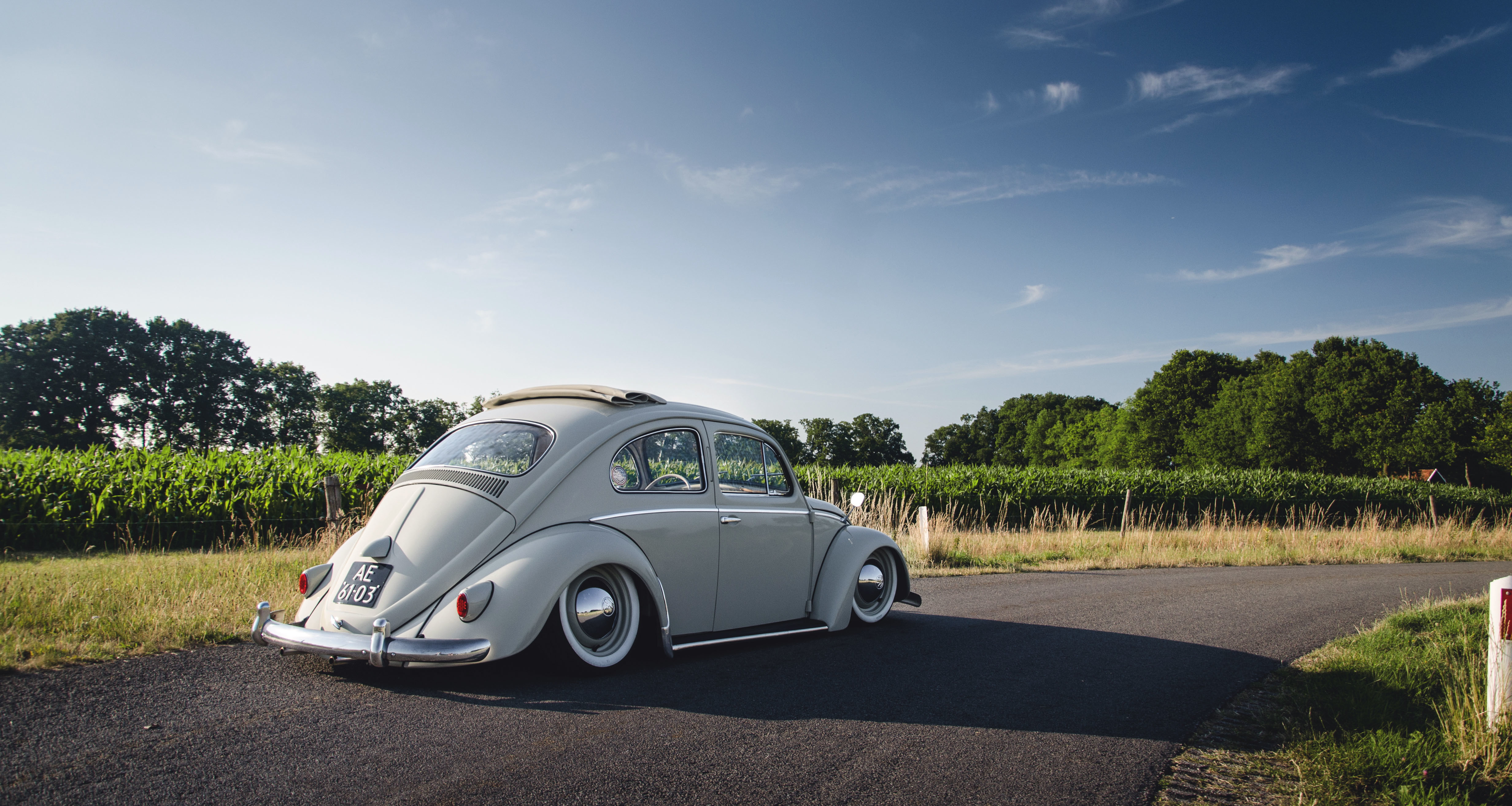 sunroof, Volkswagen, road, 4K, shadow, Beetle, the sky, HD Wallpaper