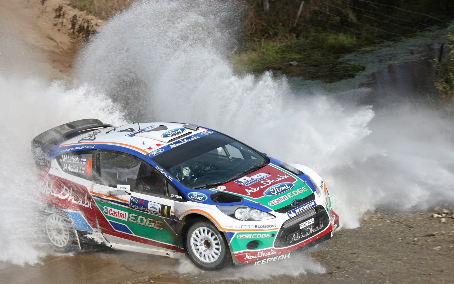 world, wrc, ford, water, gravel, argentina, jari, car, rally, matti, 1080P, championship, fiesta, latvala, cars, racing, HD Wallpaper