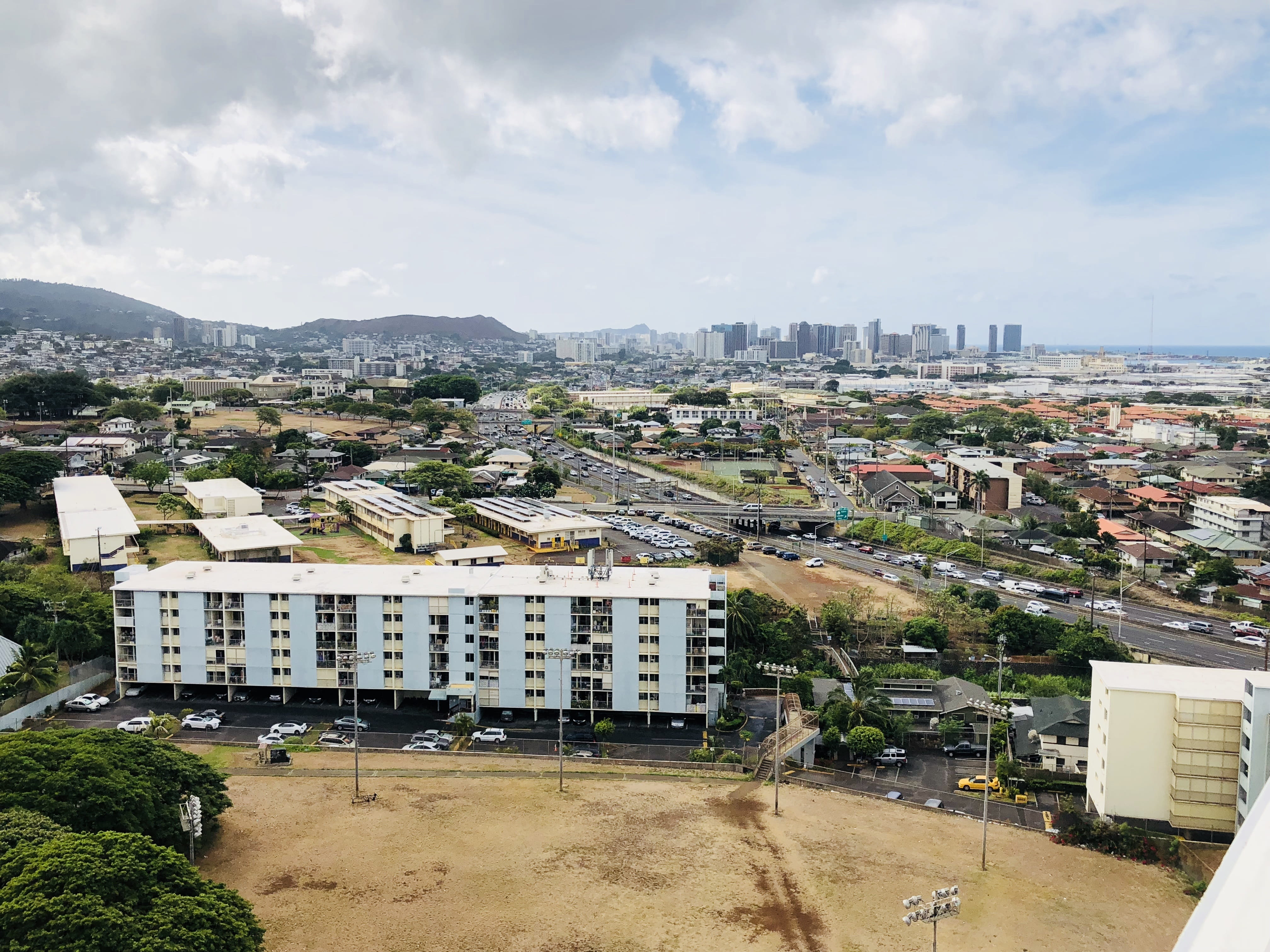 cityscape, skyscraper, cloud - sky, tree, honolulu, high angle view, built structure, office building exterior, sites, landscape, building, sky, 4K, waikiki, HD Wallpaper