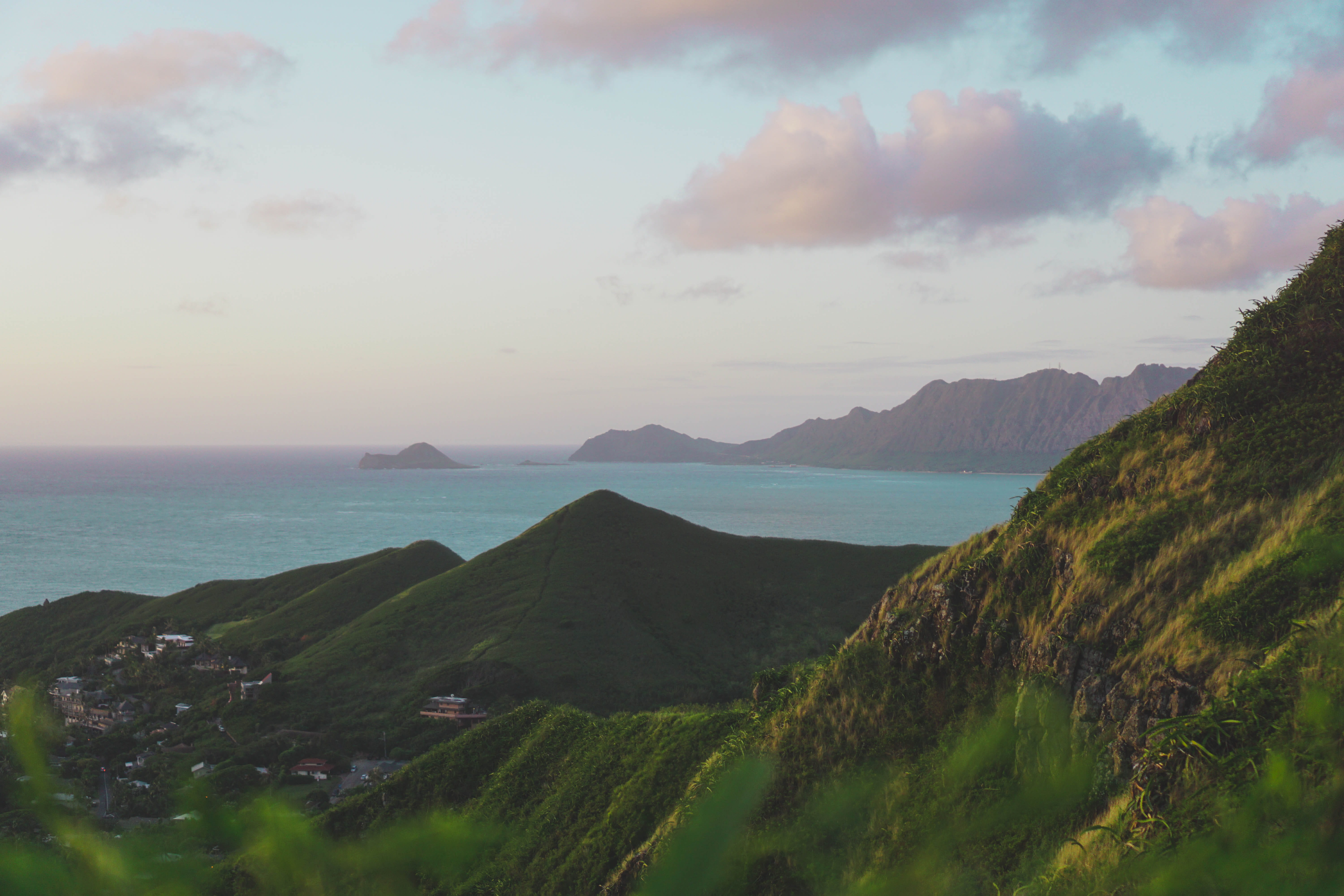 nature, plant, travel, pillboxes, sea, mountain, foliage, no people, kailua, honolulu, wander, non-urban scene, cloud - sky, oahu, horizon, waikiki, tranquil scene, HD Wallpaper