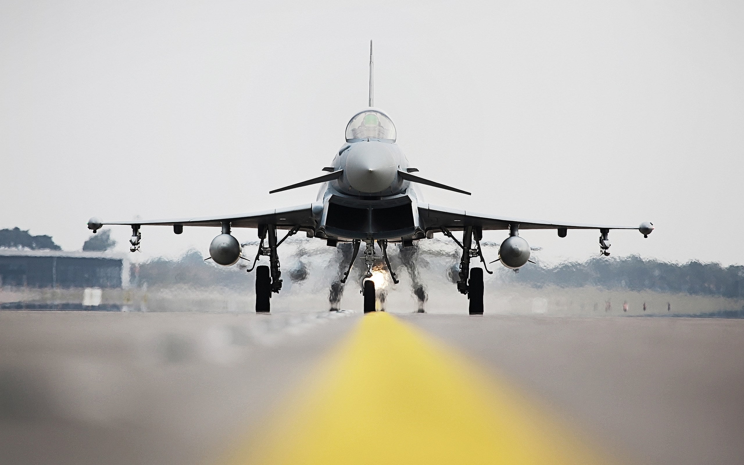air vehicle, fighter plane, eurofighter typhoon, airport, government, aggression, rear view, outdoors, day, unrecognizable person, mode of transportation, HD Wallpaper