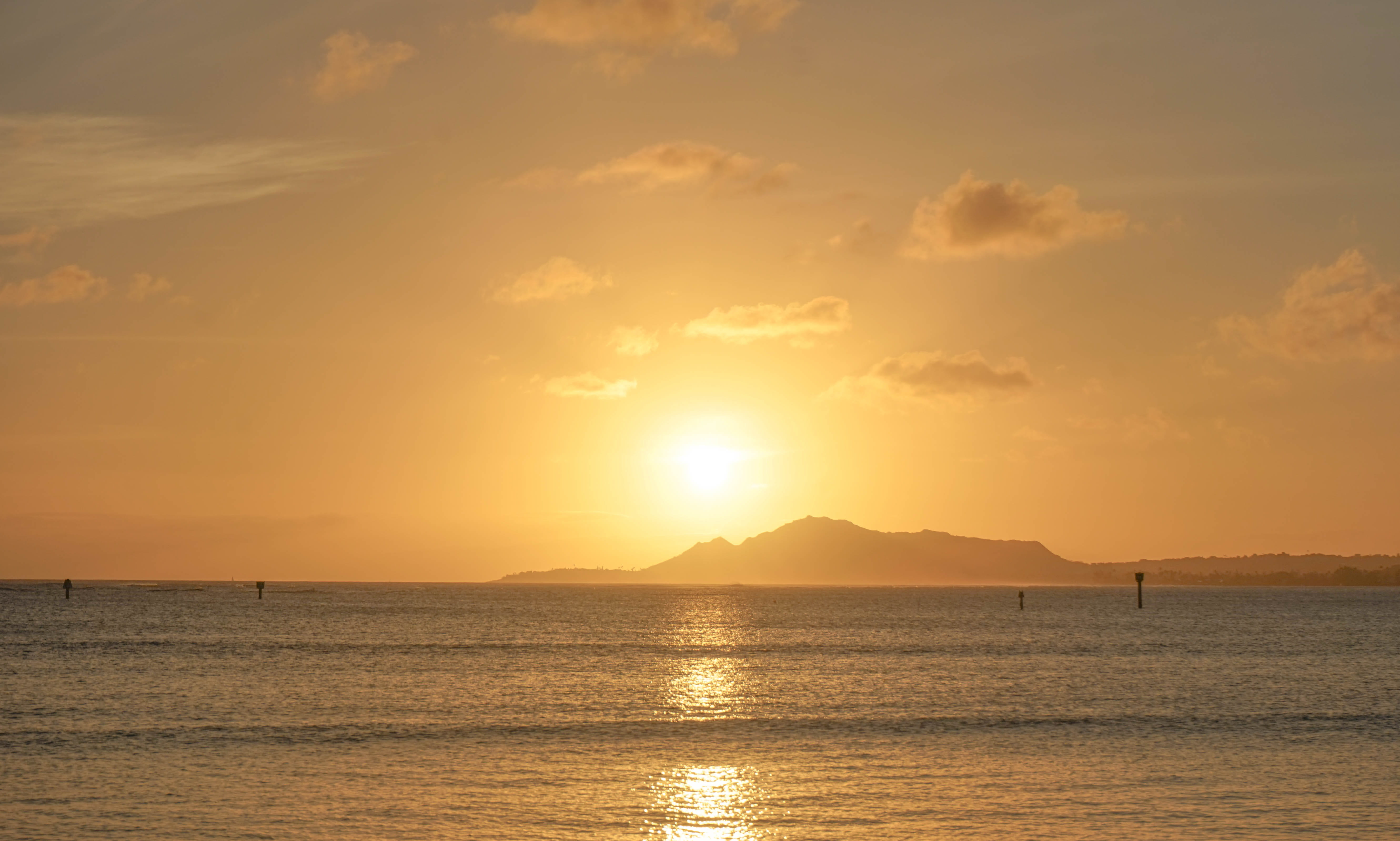 tranquility, outdoors, cozy, bright, orange color, water, idyllic, united states, beauty in nature, diamond head, reflection, ocean, wanderlust, horizon over water, HD Wallpaper