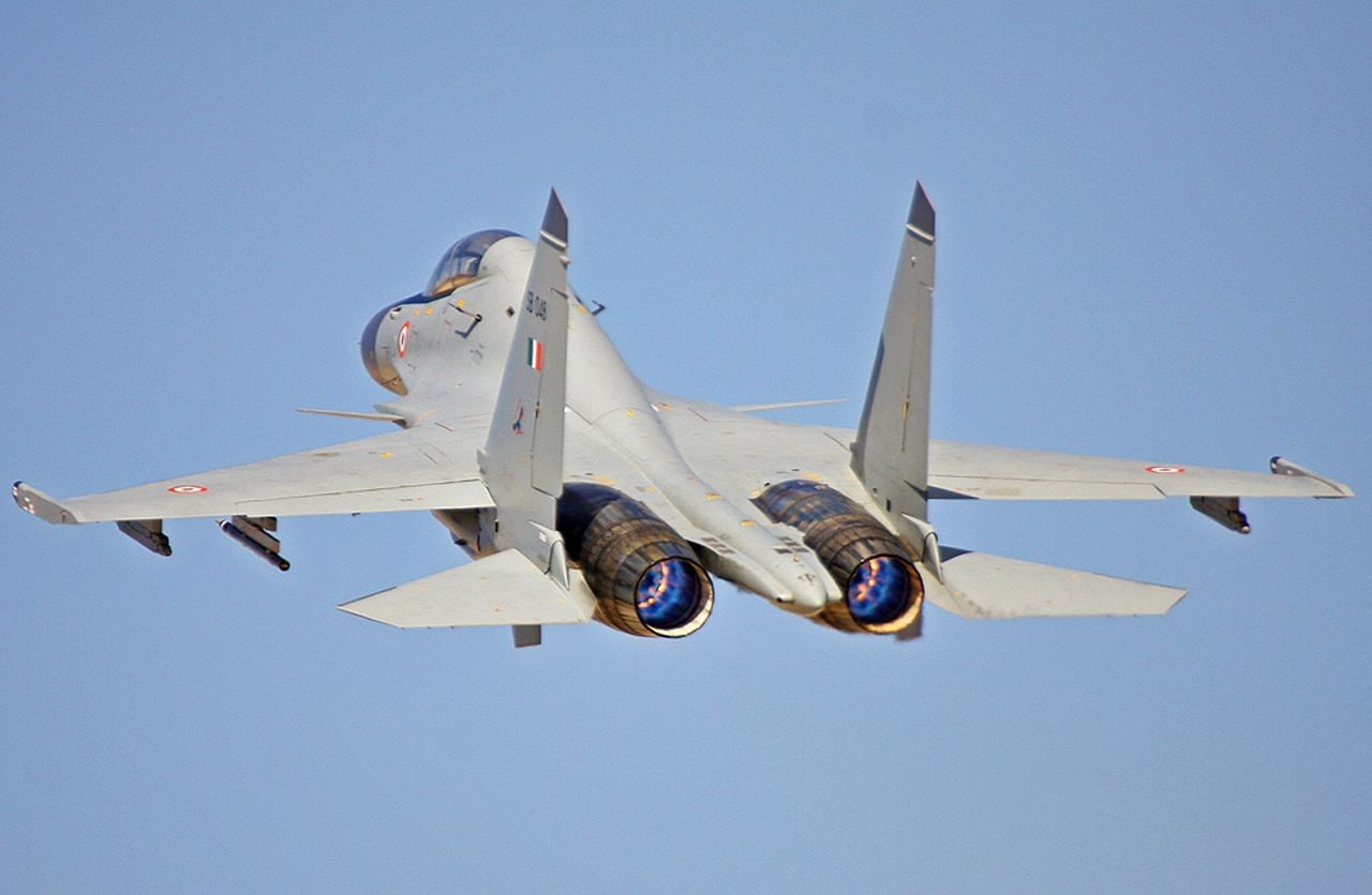 no people, sky, 720P, airshow, on the move, fighter plane, flying, mode of transportation, military, mid-air, low angle view, clear sky, motion, Sukhoi-30MKI, HD Wallpaper