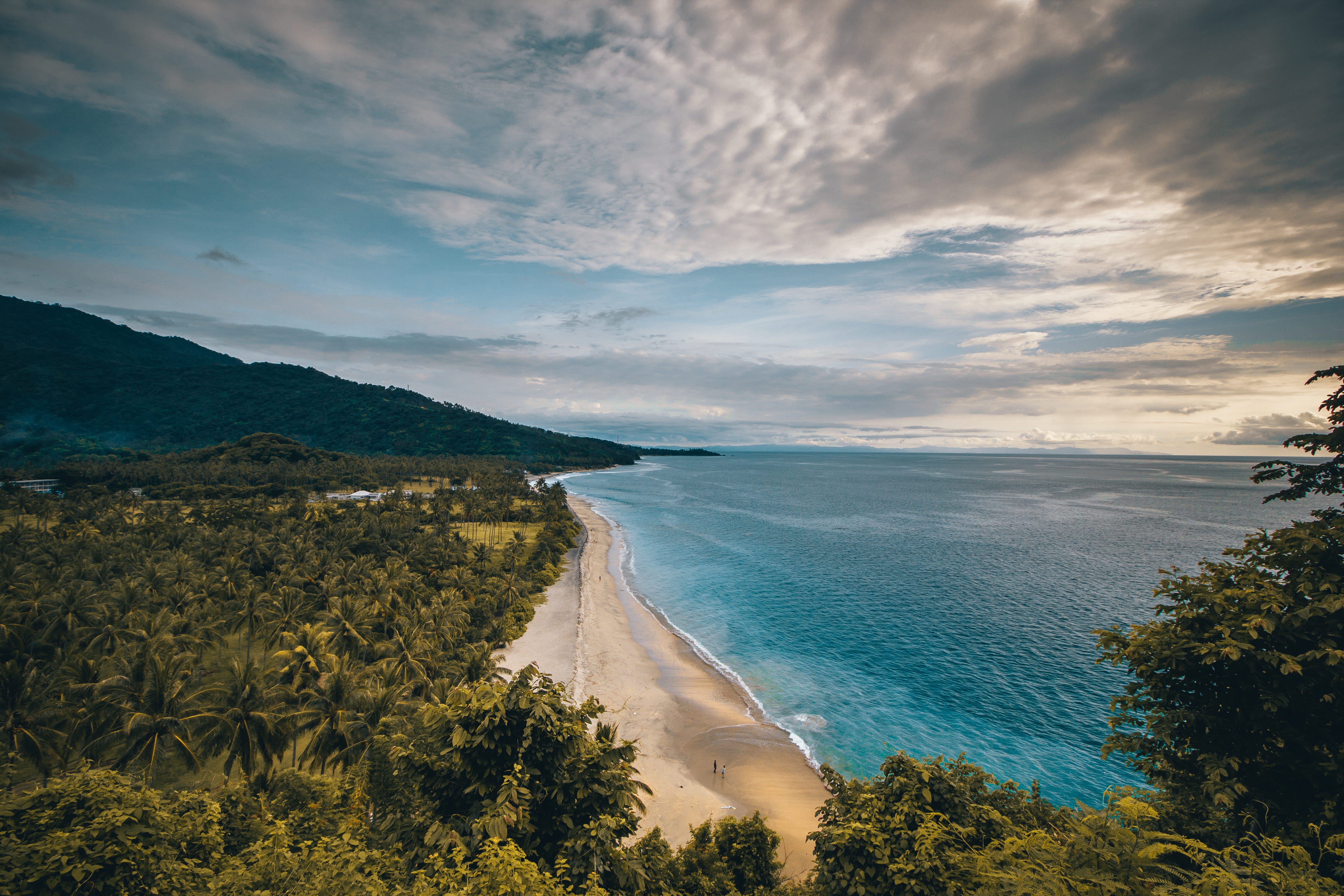 sky, high angle view, waves, summer, no people, drone shot, island, sport, travel, 5K, tree, seascape, outdoors, cloudy sky, aerial shot, beach, water, HD Wallpaper