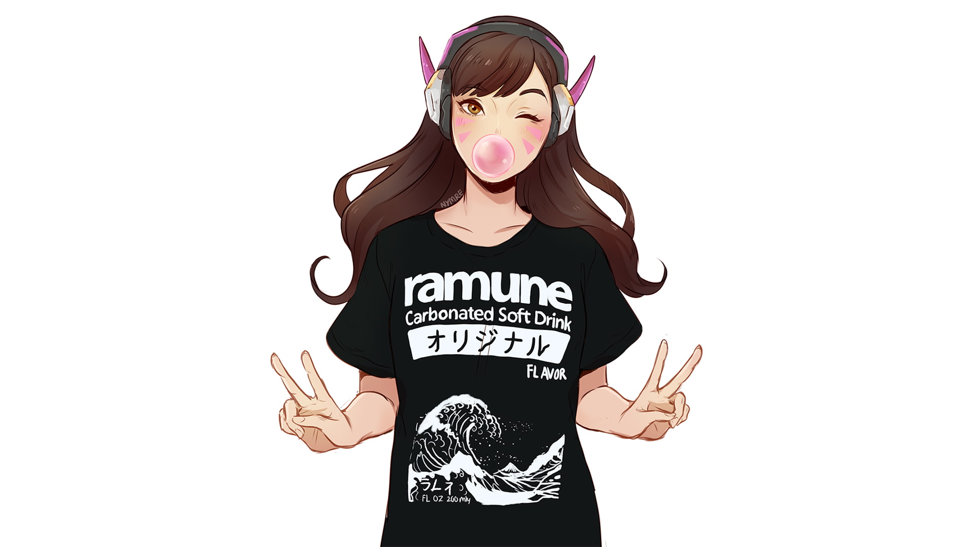 Overwatch, T-shirt, brunette, 1080P, winking, video games, wink, headphones, D.Va (Overwatch), HD Wallpaper