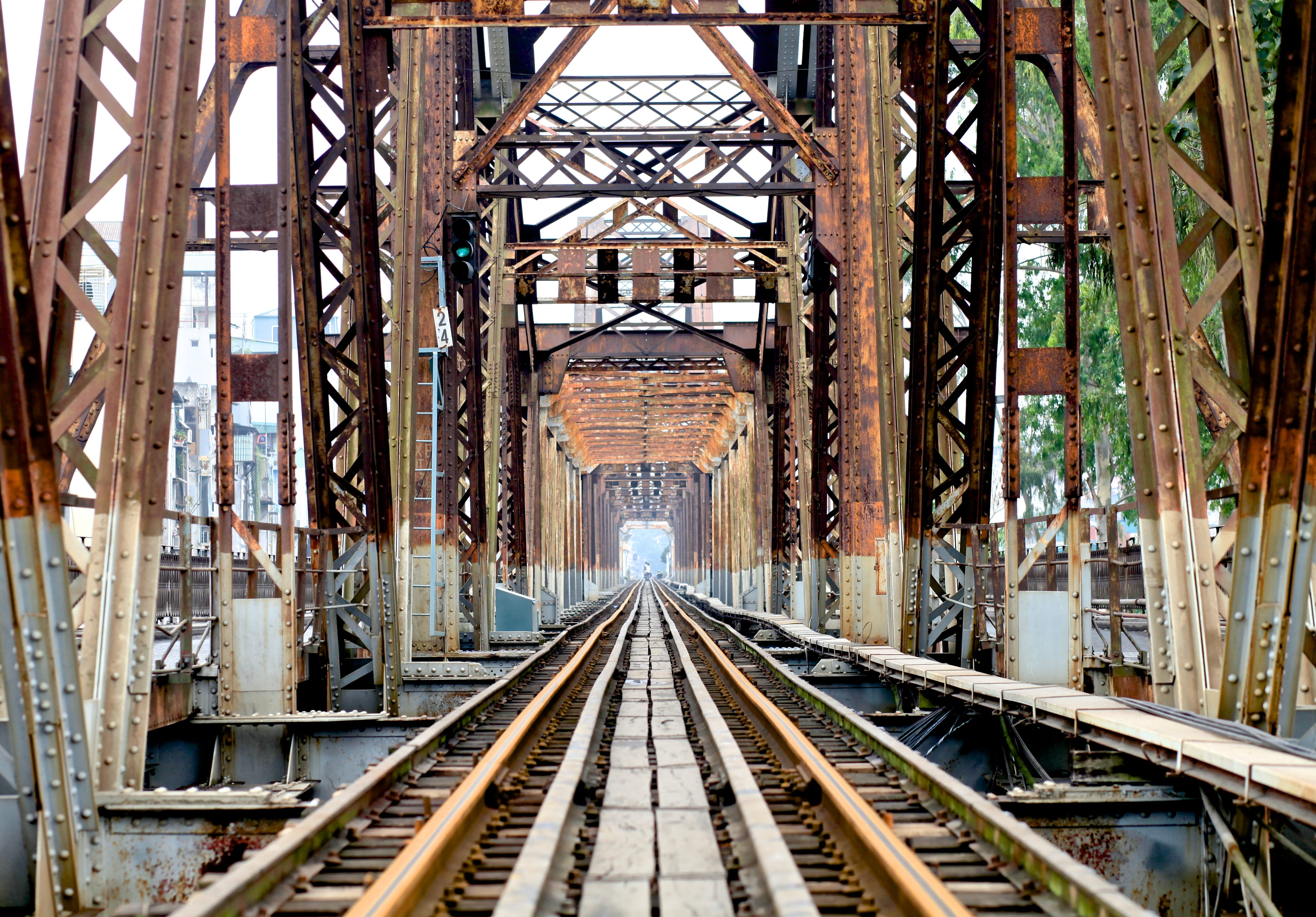 transportation, train, connection, long, vanishing point, hanoi, track, built structure, rail transportation, 5K, no people, building exterior, vietnam, HD Wallpaper
