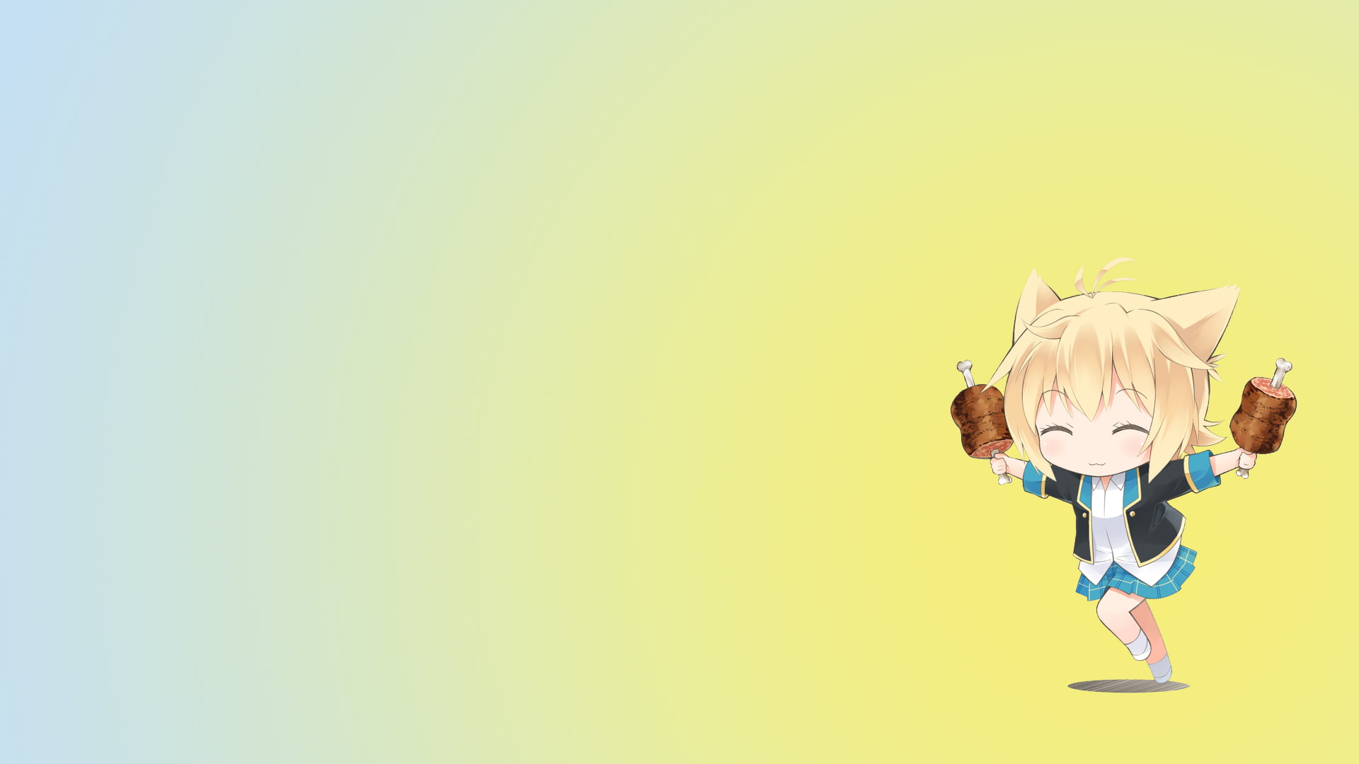 studio shot, GJ-bu, nekomimi, obscured face, young adult, 1080P, consumerism, young women, colored background, chibi, bag, adult, standing, front view, HD Wallpaper