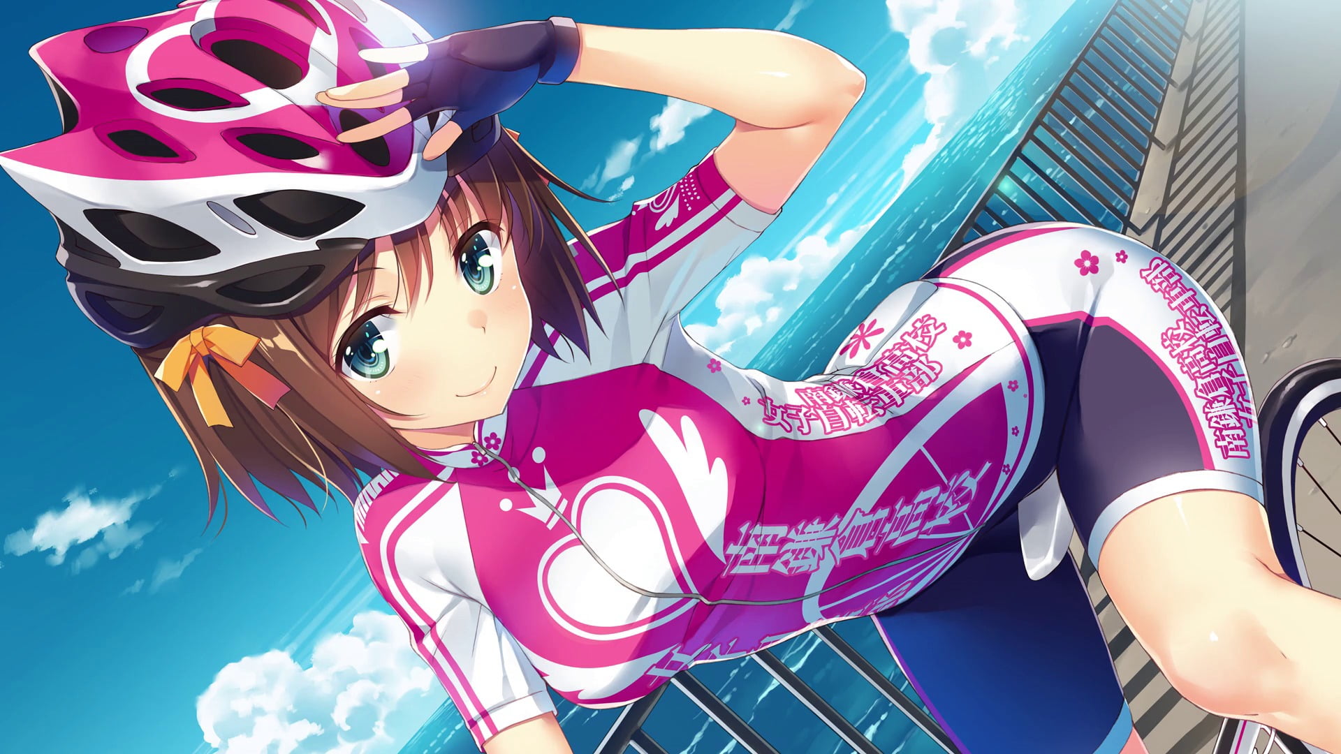 sky, inflatable, amusement park ride, hair, sportwear, decoration, low angle view, 1080P, amusement park, girl, Minami Kamakura Koukou Joshi Jitensha-bu, HD Wallpaper