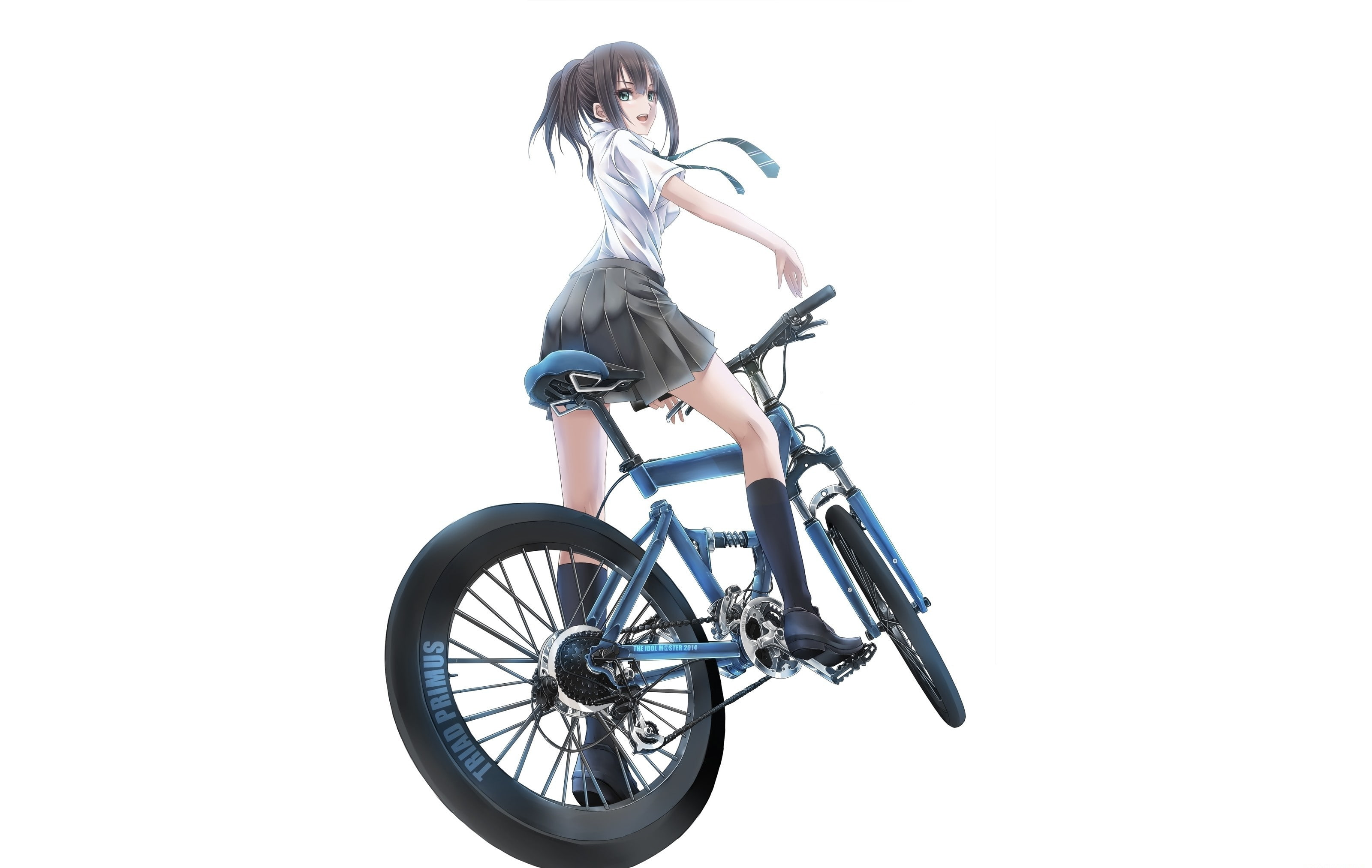anime, school uniform, bicycle, 2K, simple background, anime girls, women with bikes, HD Wallpaper