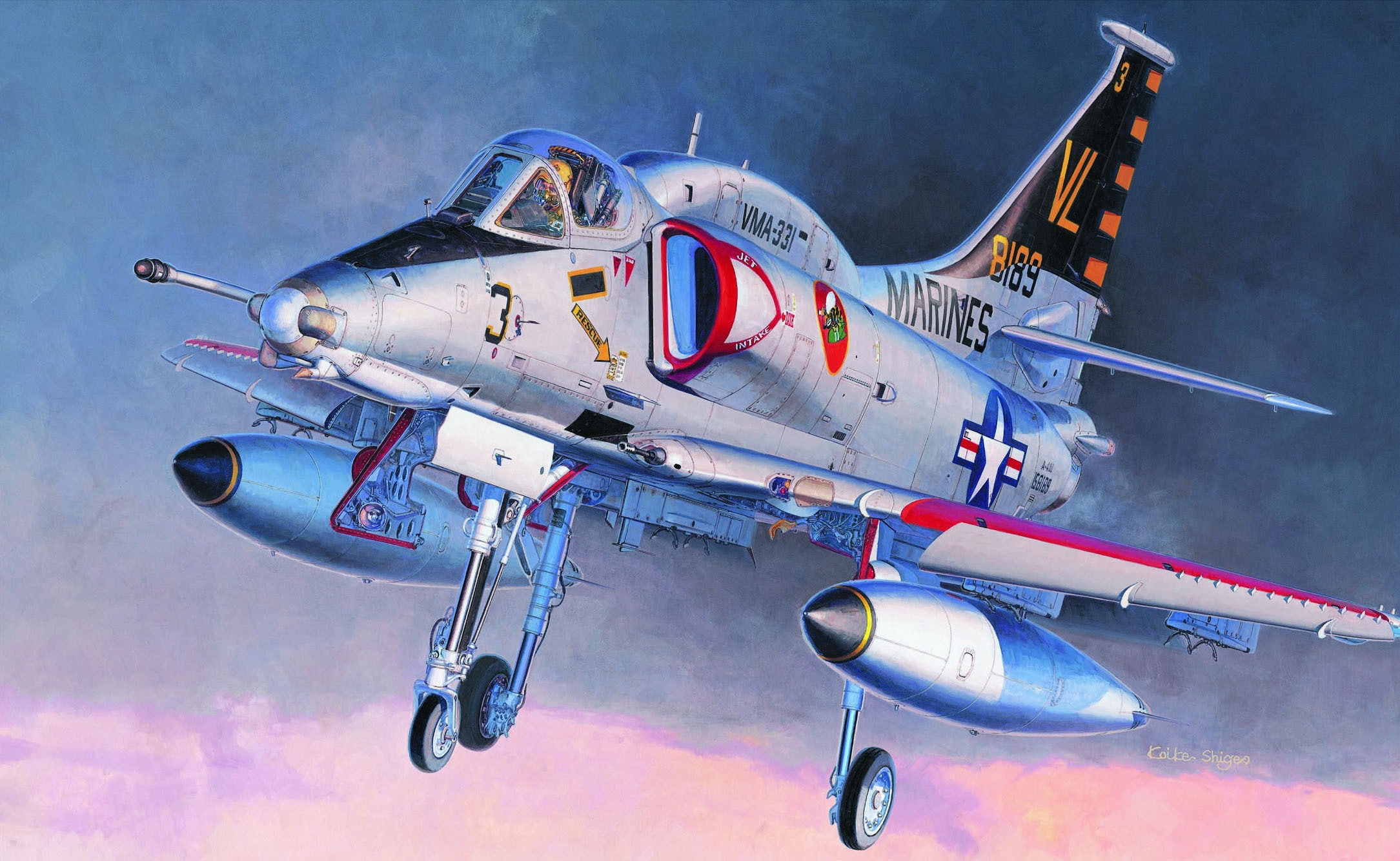 artist, 1080P, developed 1950, the plane, Koike Shigeo., art, A-4 Skyhawk, Douglas A-4 Skyhawk, American light carrier-based attack aircraft, Douglas, HD Wallpaper