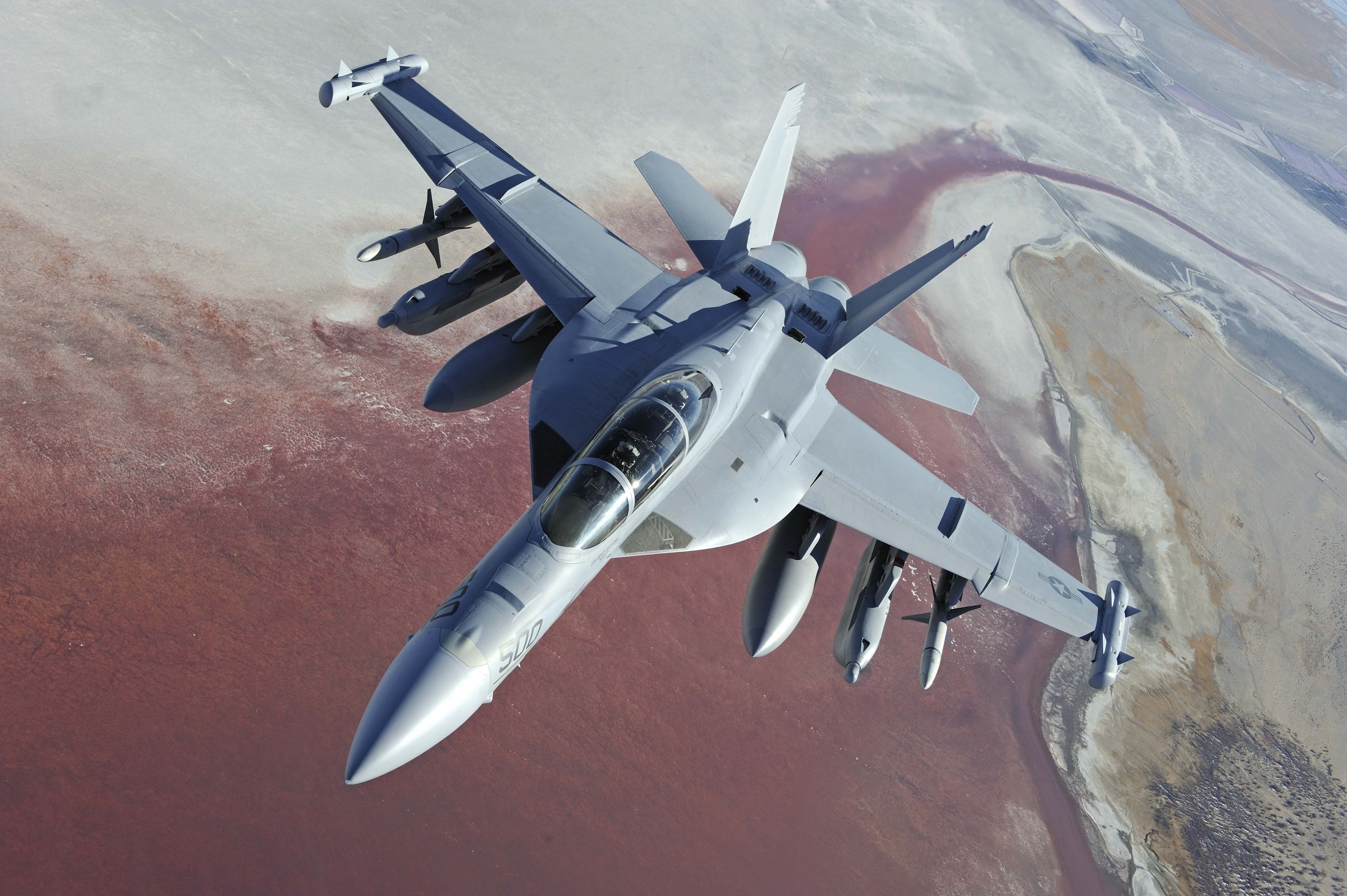 EA-18G Growler, 4K, transportation, day, aircraft, outdoors, high angle view, military, drone, explosive, gray, weapon, mode of transportation, Boeing, HD Wallpaper