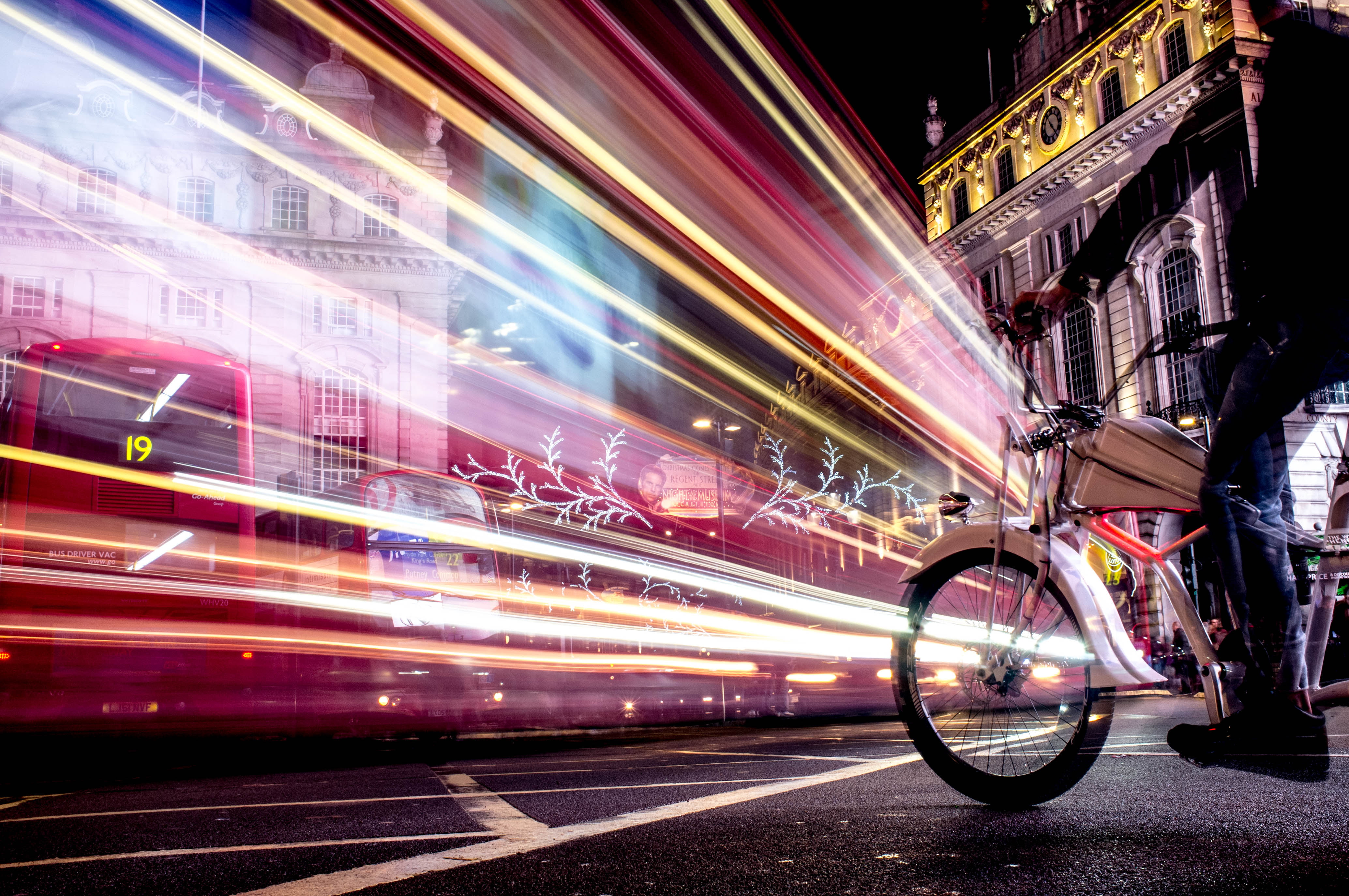 man, street, traffic, transportation, street lights, city, urban Scene, night, speed, cityscape, bicycle, 4K, riding, london, Regent  street, west end, HD Wallpaper
