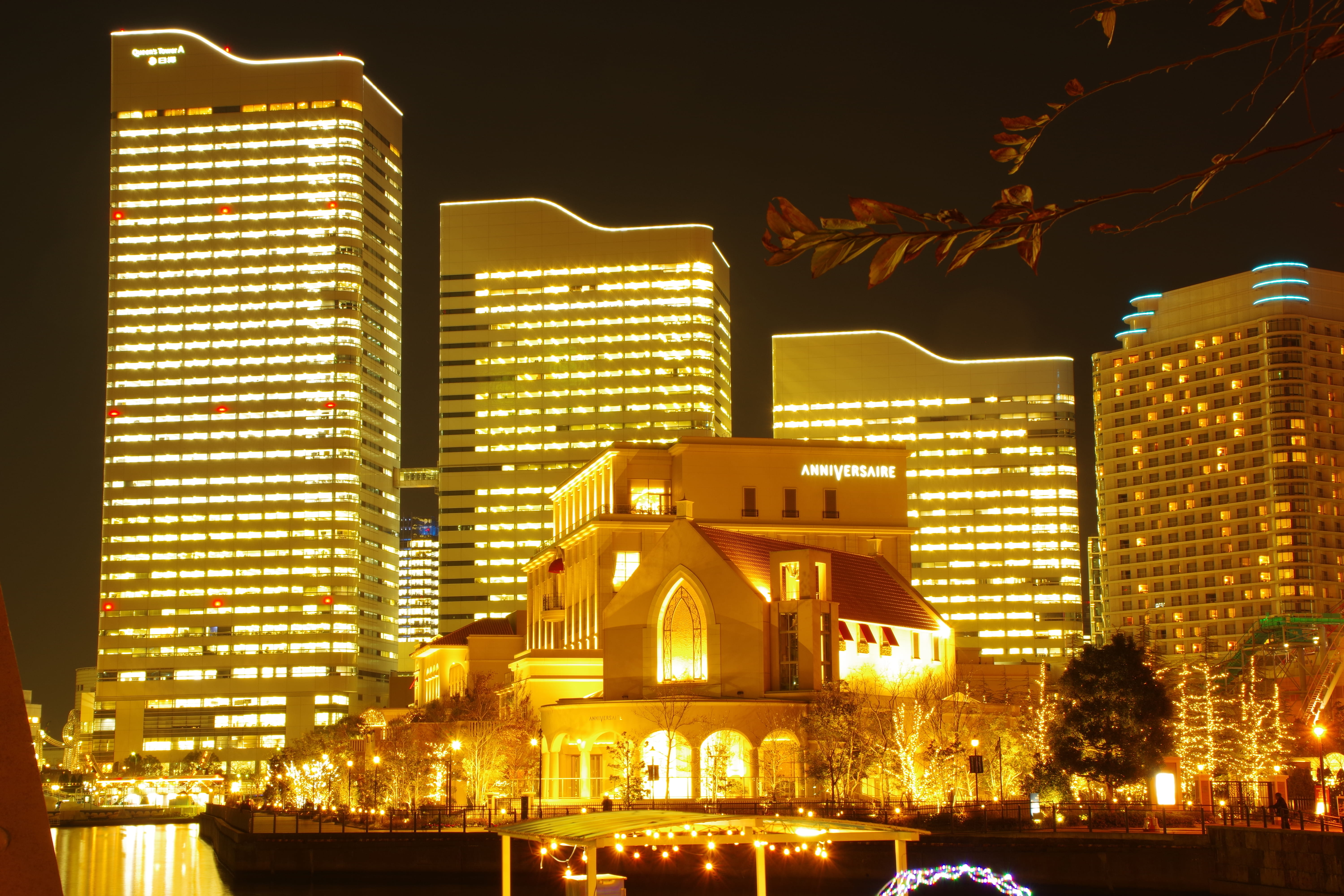 outdoors, financial district, skyscraper, architecture, office building exterior, 5K, Night view, luxury, cityscape, yokohama, residential district, no people, HD Wallpaper