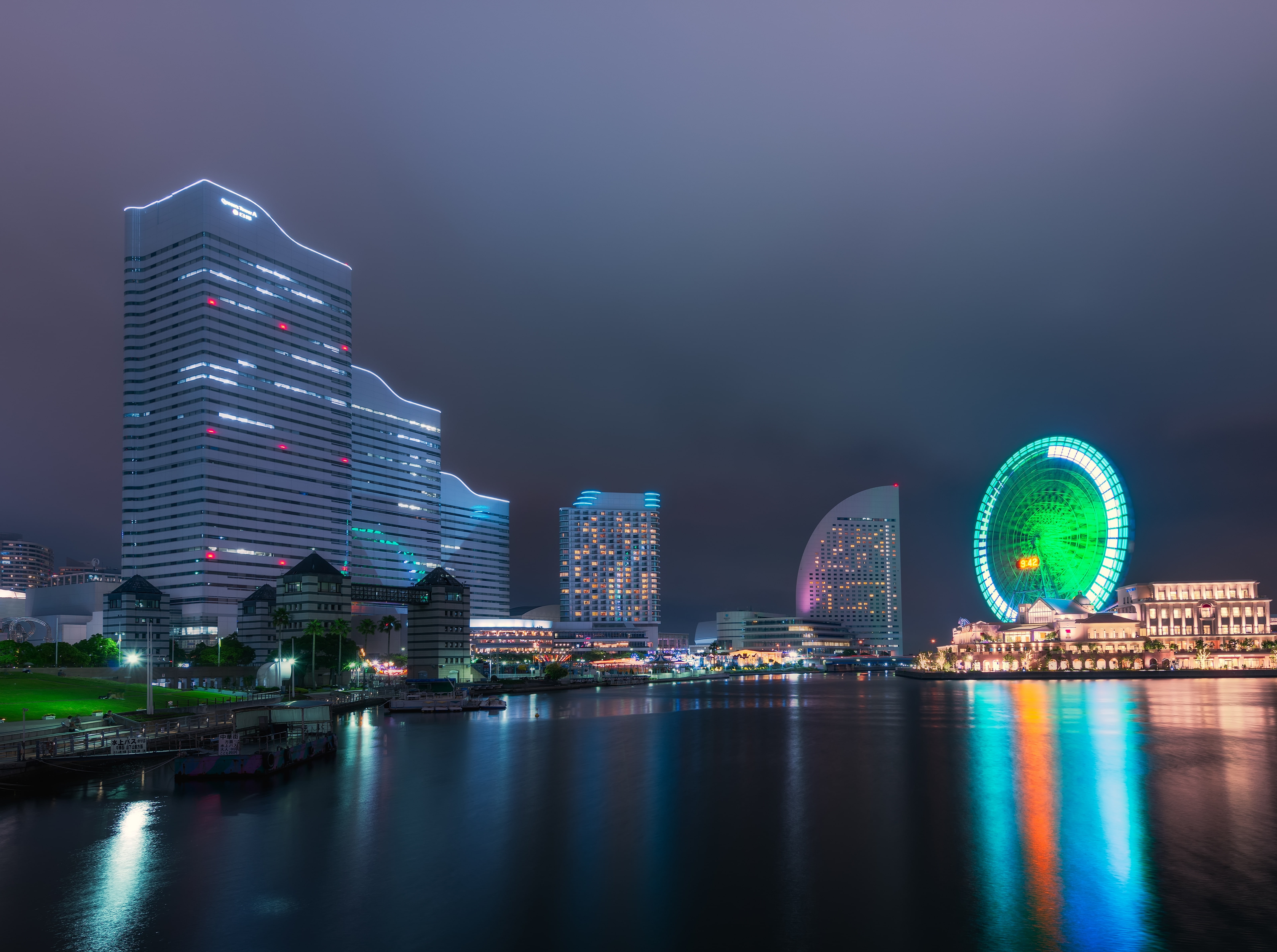 sky, Cloudy, 5K, high, built structure, building, nakaku, yokohamashi, nature, Ferris, water, Minato, waterfront, minatomirai, building exterior, yokohama, HD Wallpaper