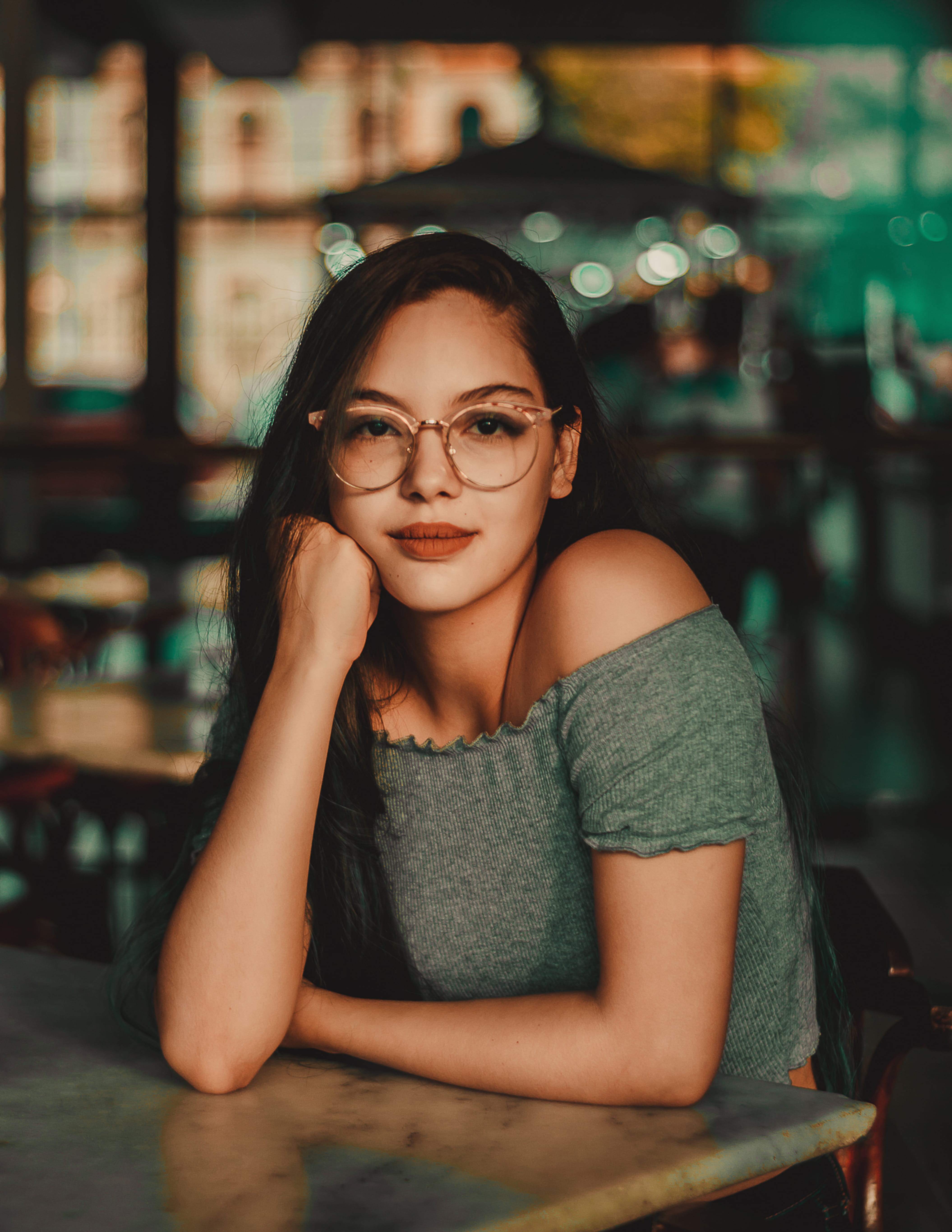 indoors, one person, hair, brunette, eyeglasses, style, fashion, young adult, looking at camera, front view, person, sitting, beauty, photoshoot, young women, Phone HD Wallpaper