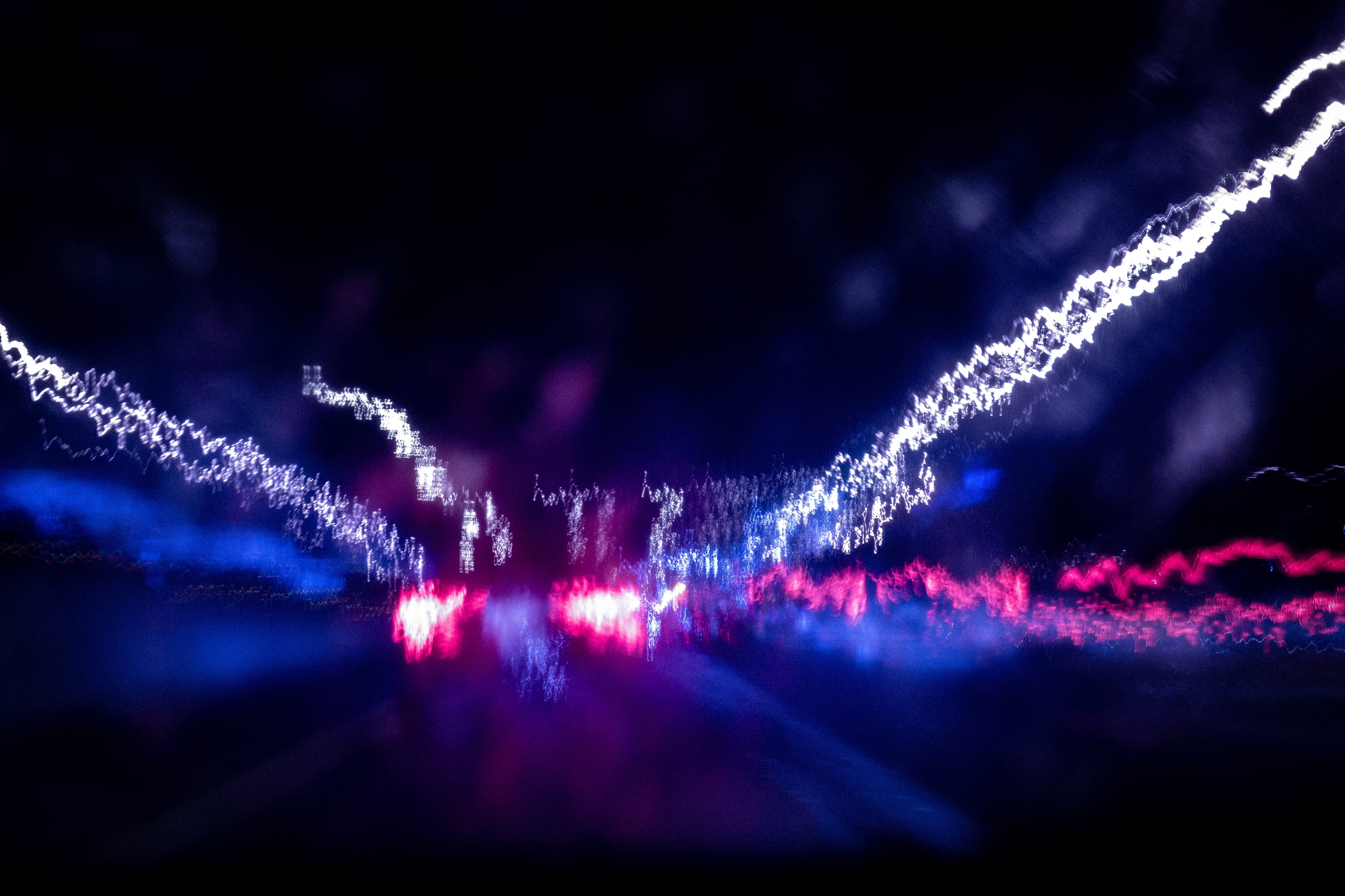 outdoors, storm, purple, firework - man made object, motion, illuminated, transportation, night, blue, celebration, no people, streaks, sky, cloud - sky, HD Wallpaper