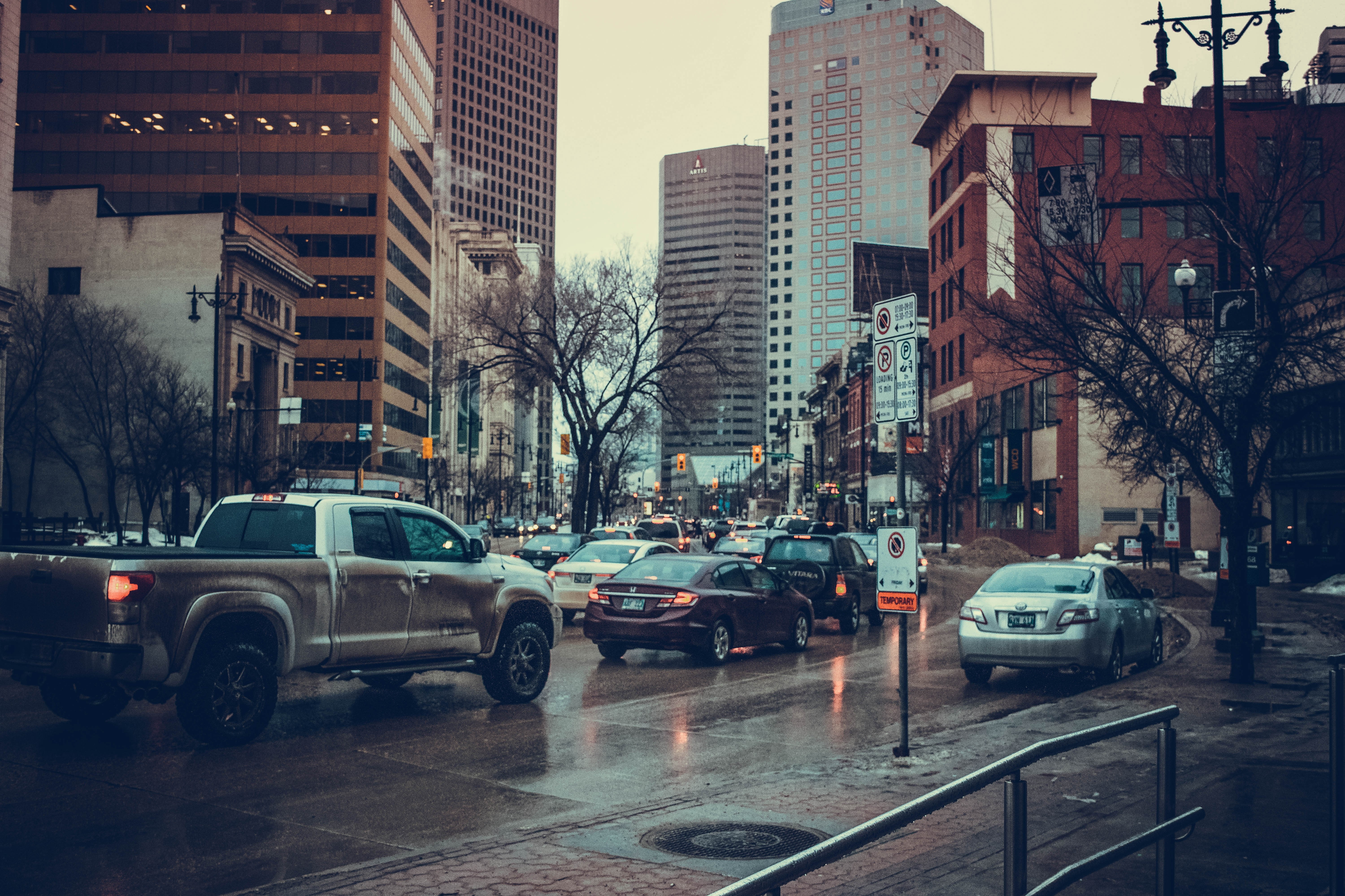 outdoors, mode of transportation, cityscape, architecture, rain, building exterior, transportation, city street, city, built structure, road, no people, HD Wallpaper
