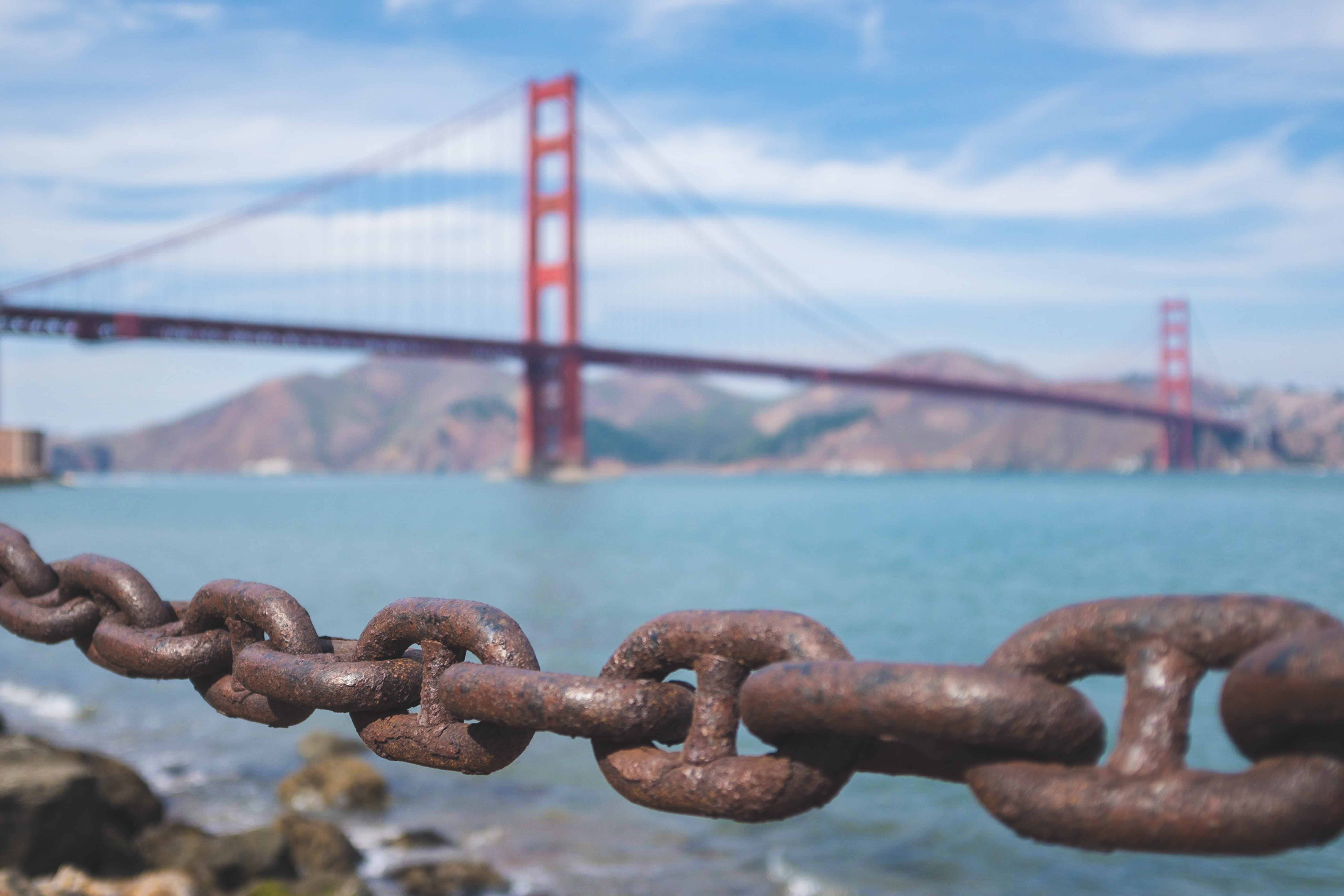 built structure, no people, connection, bridge, architecture, iron, chain, sanfrancisco, golden gate bridge, bridge - man made structure, metal, strength, HD Wallpaper
