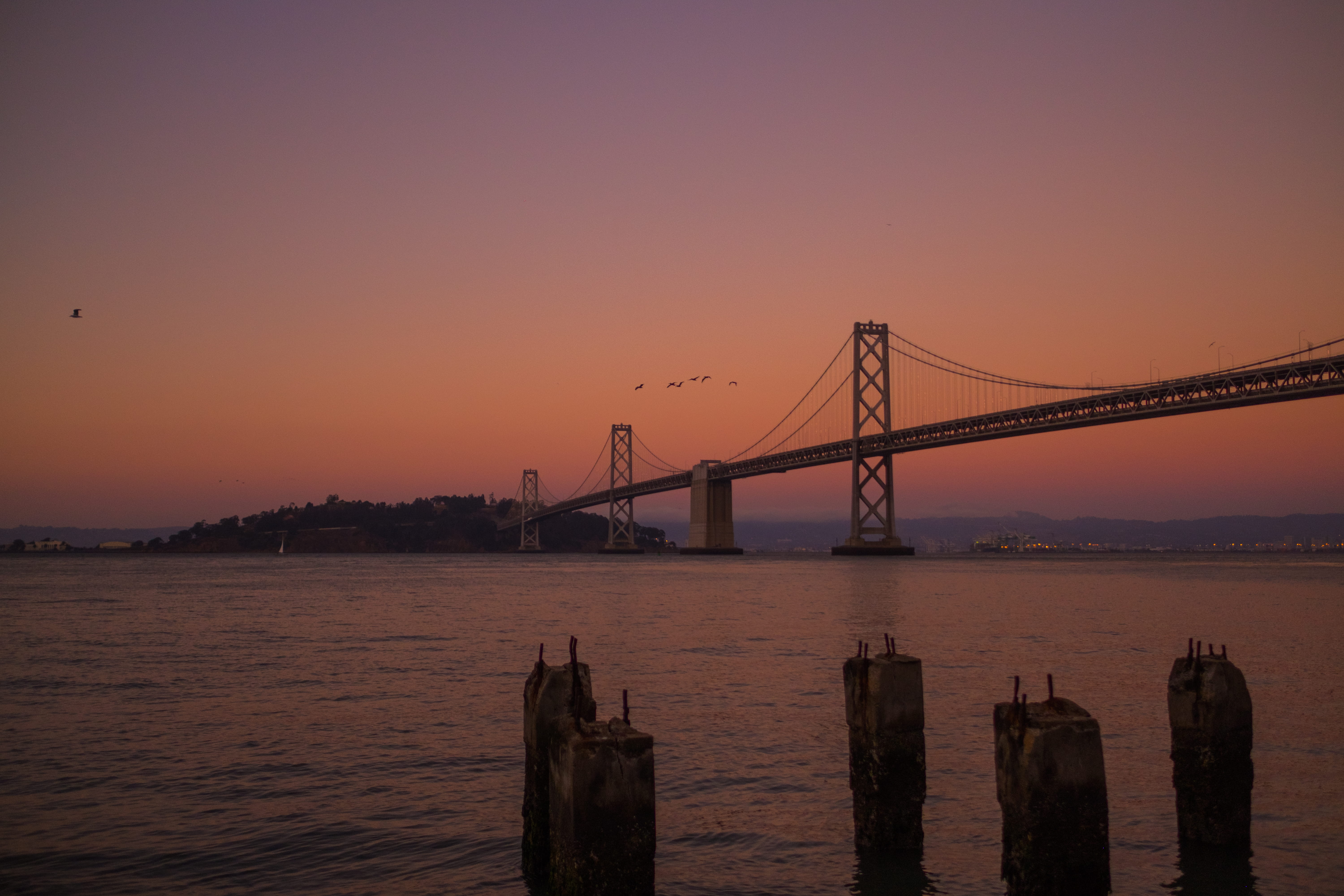 tranquility, architecture, sky, sea, nature, united states, suspension bridge, scenics - nature, wooden post, san francisco, engineering, sf, connection, HD Wallpaper