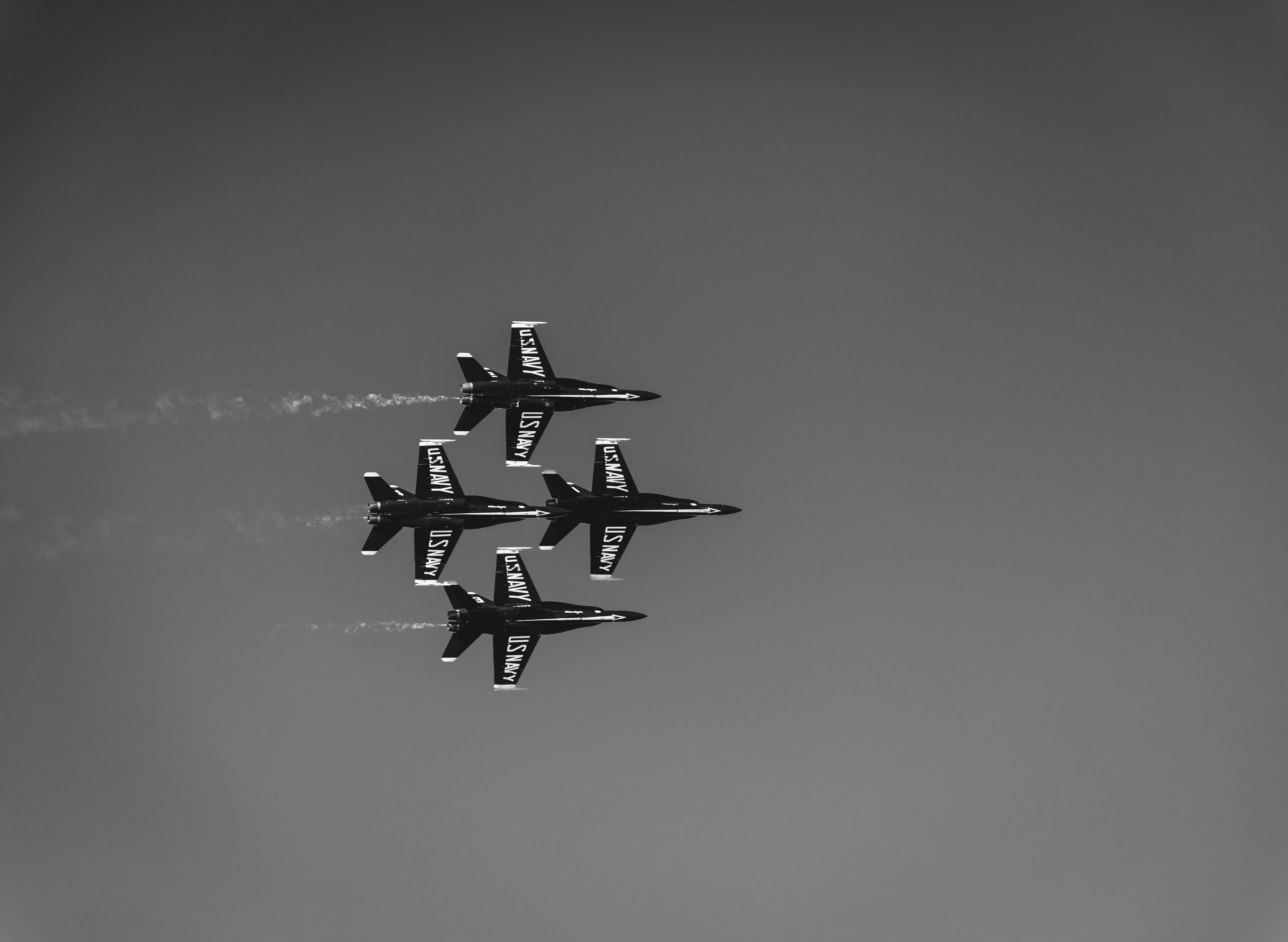 fighter jet, vaportrail, mid-air, gray, airplane, flying, fighter, transportation, 5K, jet, sanfrancisco, four, sky, copy space, low angle view, nature, HD Wallpaper
