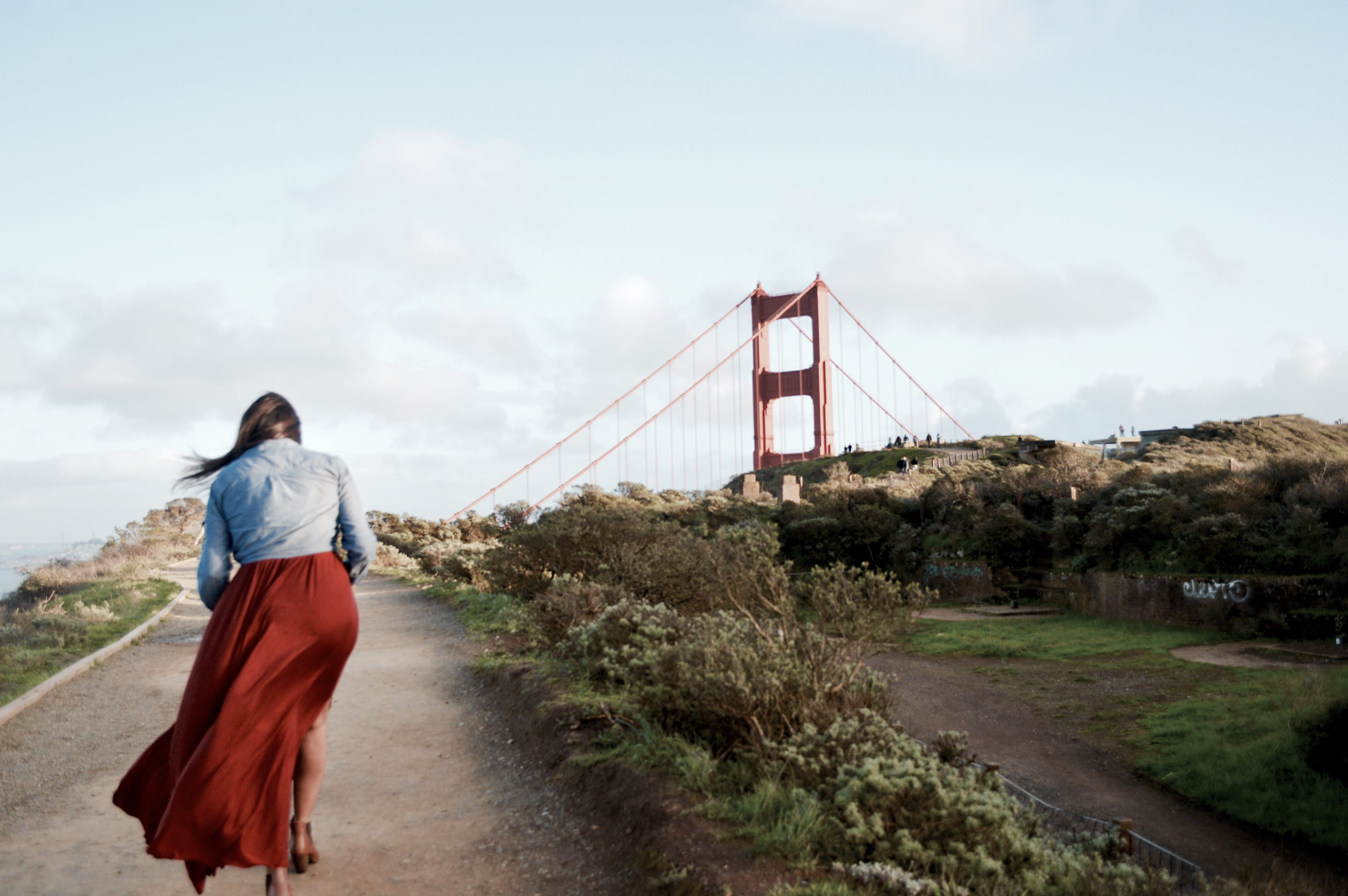 transportation, architecture, built structure, one person, bridge - man made structure, united states, suspension bridge, trail, vista, color, folk, full length, HD Wallpaper