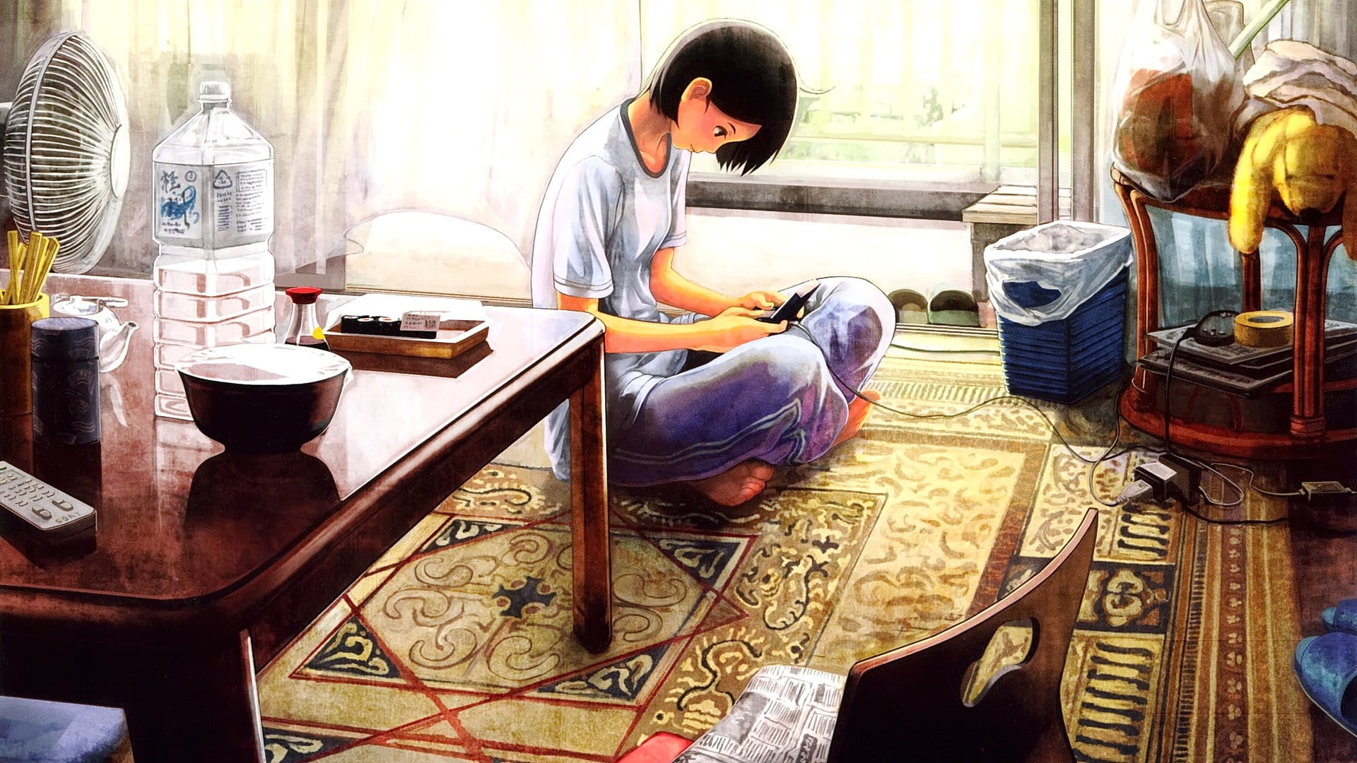 vertebrate, anime girls, men, bird, chef, day, brunette, 1080P, short hair, sitting, business, table, adult, holding, occupation, seat, living rooms, original characters, HD Wallpaper