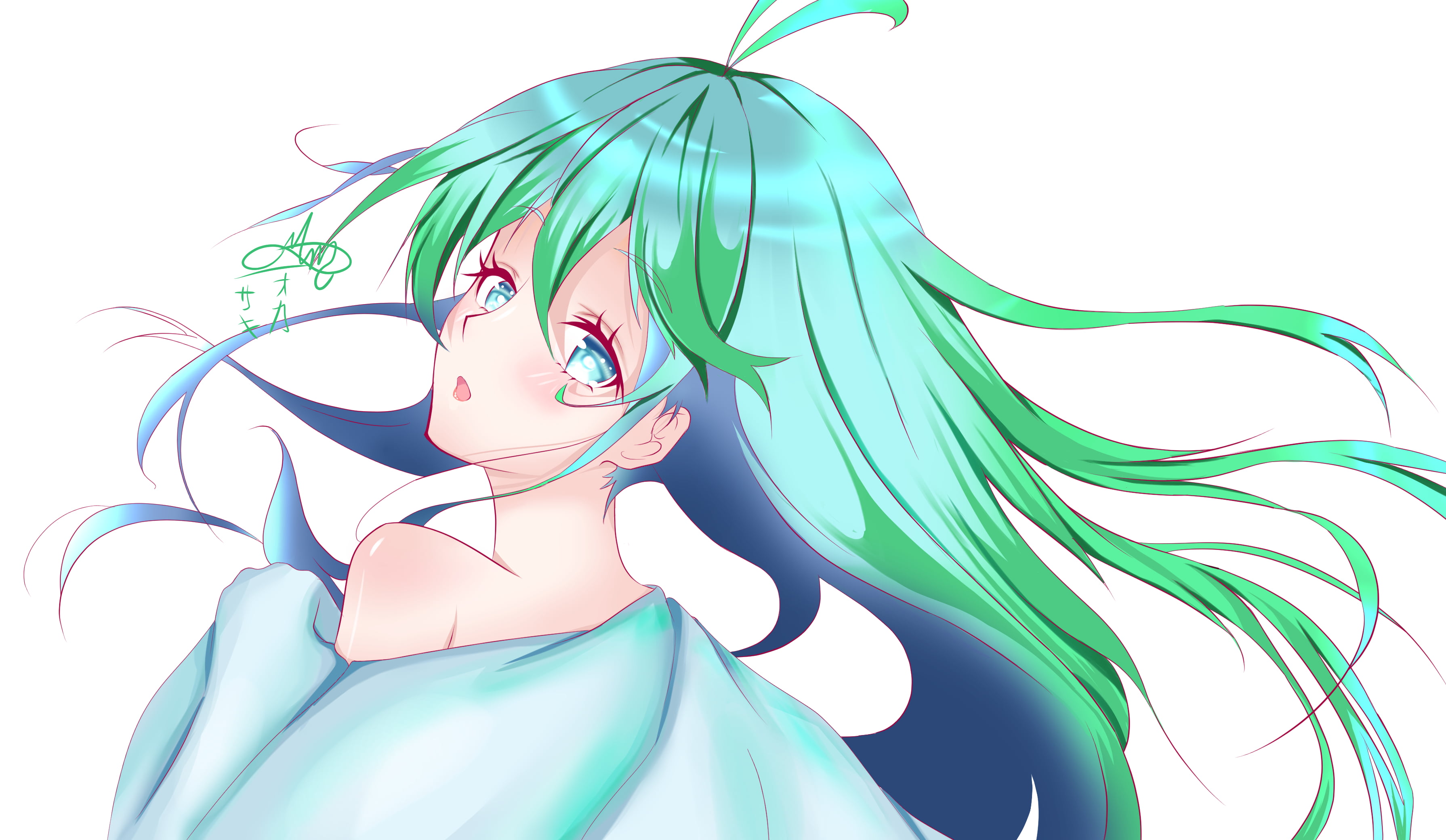 pelo largo, azul, CHICA, anime girls, 2K, digital, HD Wallpaper