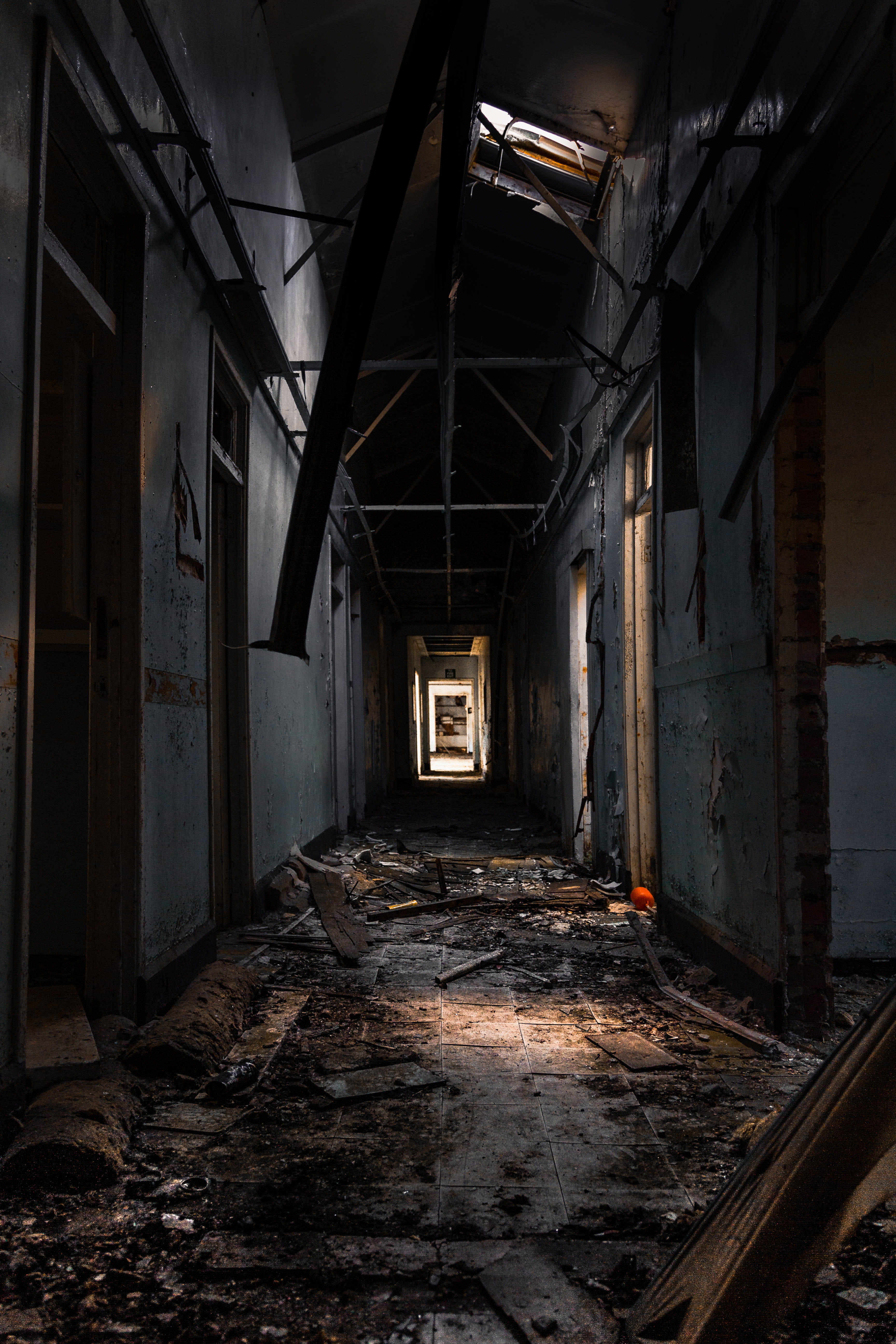 obsolete, damaged, weathered, messy, no people, history, abandoned, deterioration, mess, ruined, old, ceiling, window, 5K, building, spooky, urbex, dirty, Phone HD Wallpaper