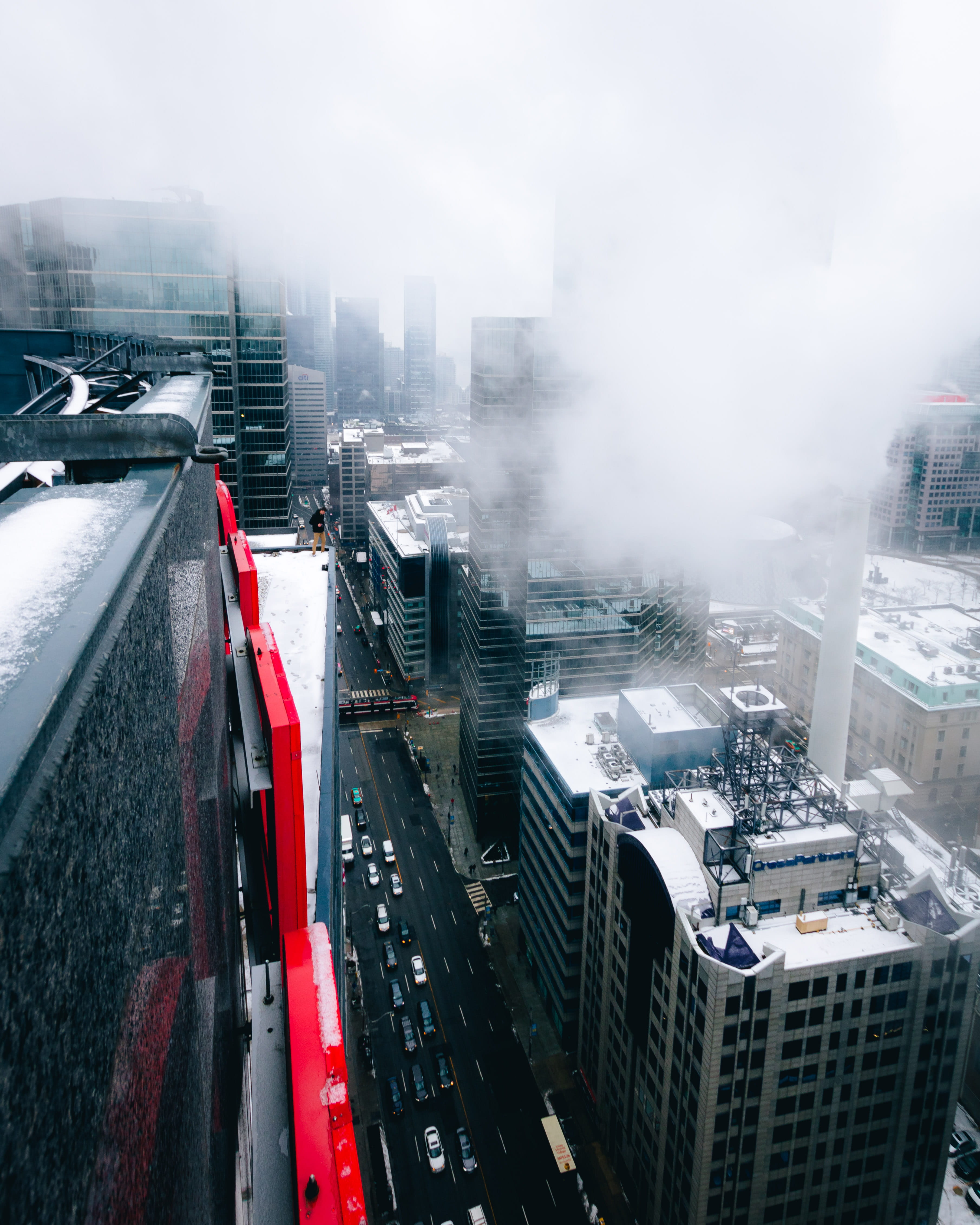 urban Scene, fog, storm, architecture, building Exterior, tower, view, cityscape, japan, snow, sky, skyscraper, cloud, cloudy, travel, asia, mode of Transport, Phone HD Wallpaper