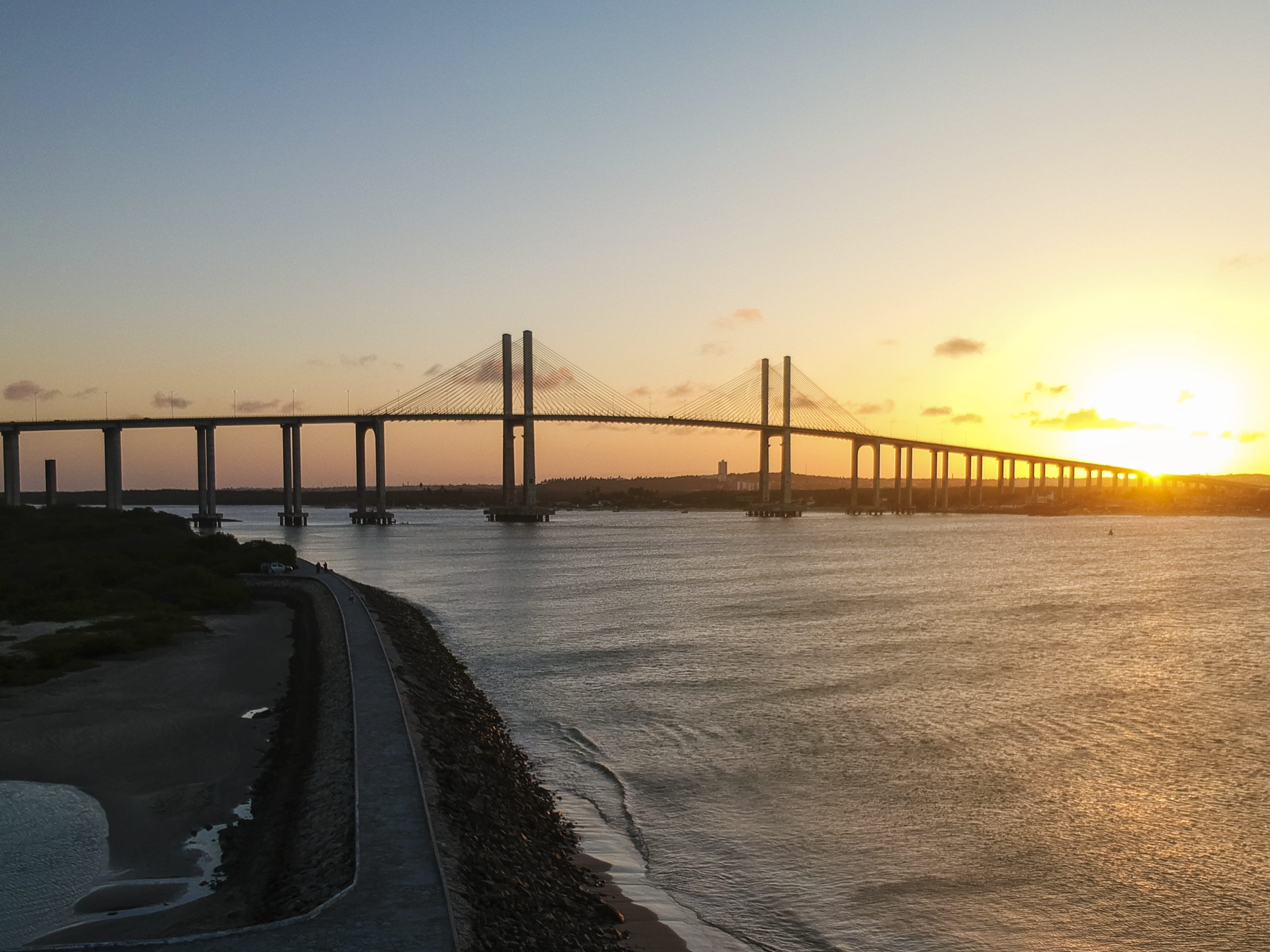 road, light, social, bridge, travel destinations, suspension bridge, dji, phantom, bay of water, beauty in nature, ponte, bridge - man made structure, travel, HD Wallpaper