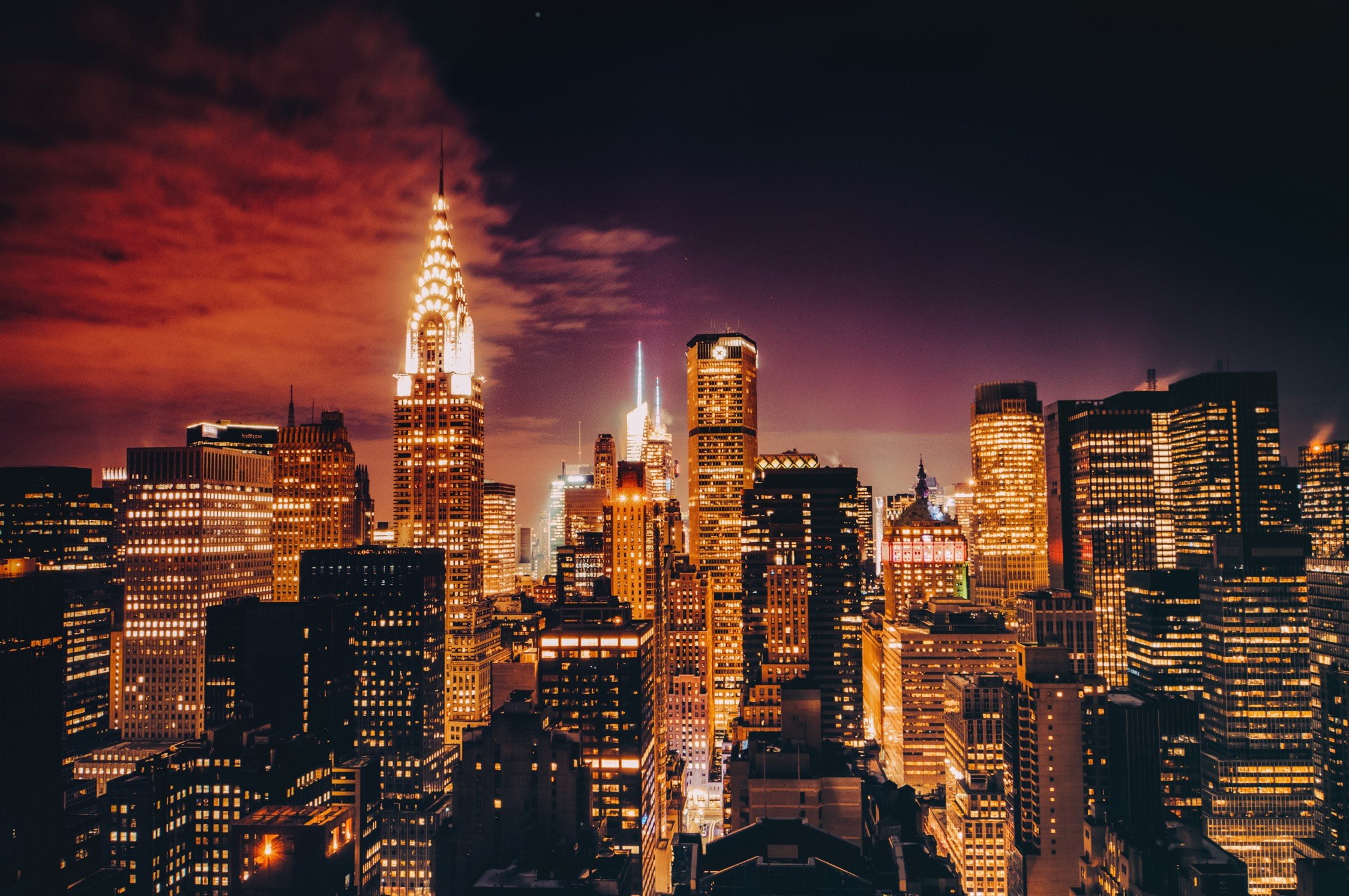 Lights, New York City, Skycrapers, Chrysler Building, Manhattan, Twilight, USA, 1080P, Cityscape, HD Wallpaper