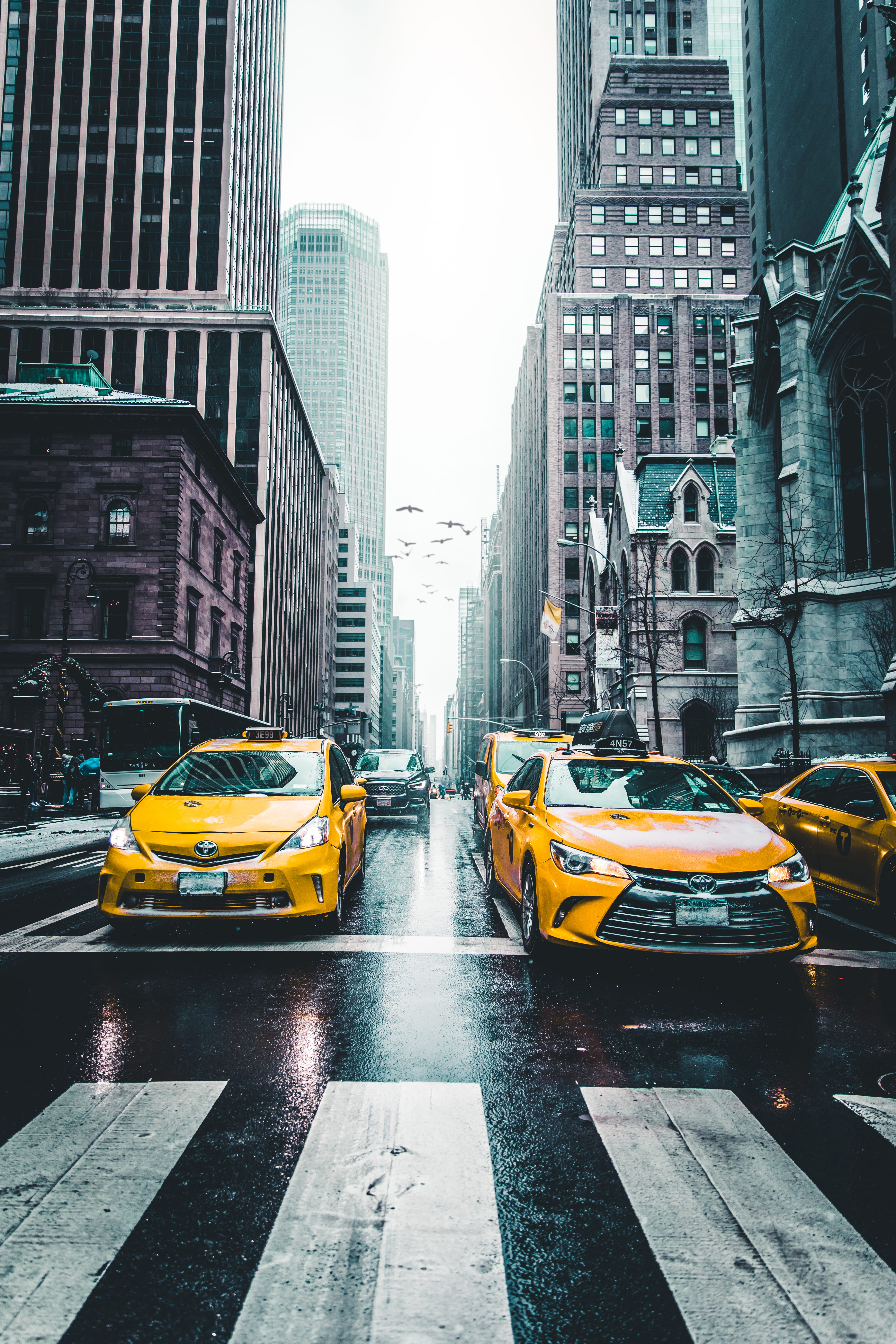 city, land vehicle, taxi, cars, office building exterior, road, building, outdoors, financial district, transportation, city life, building exterior, skyscraper, Phone HD Wallpaper